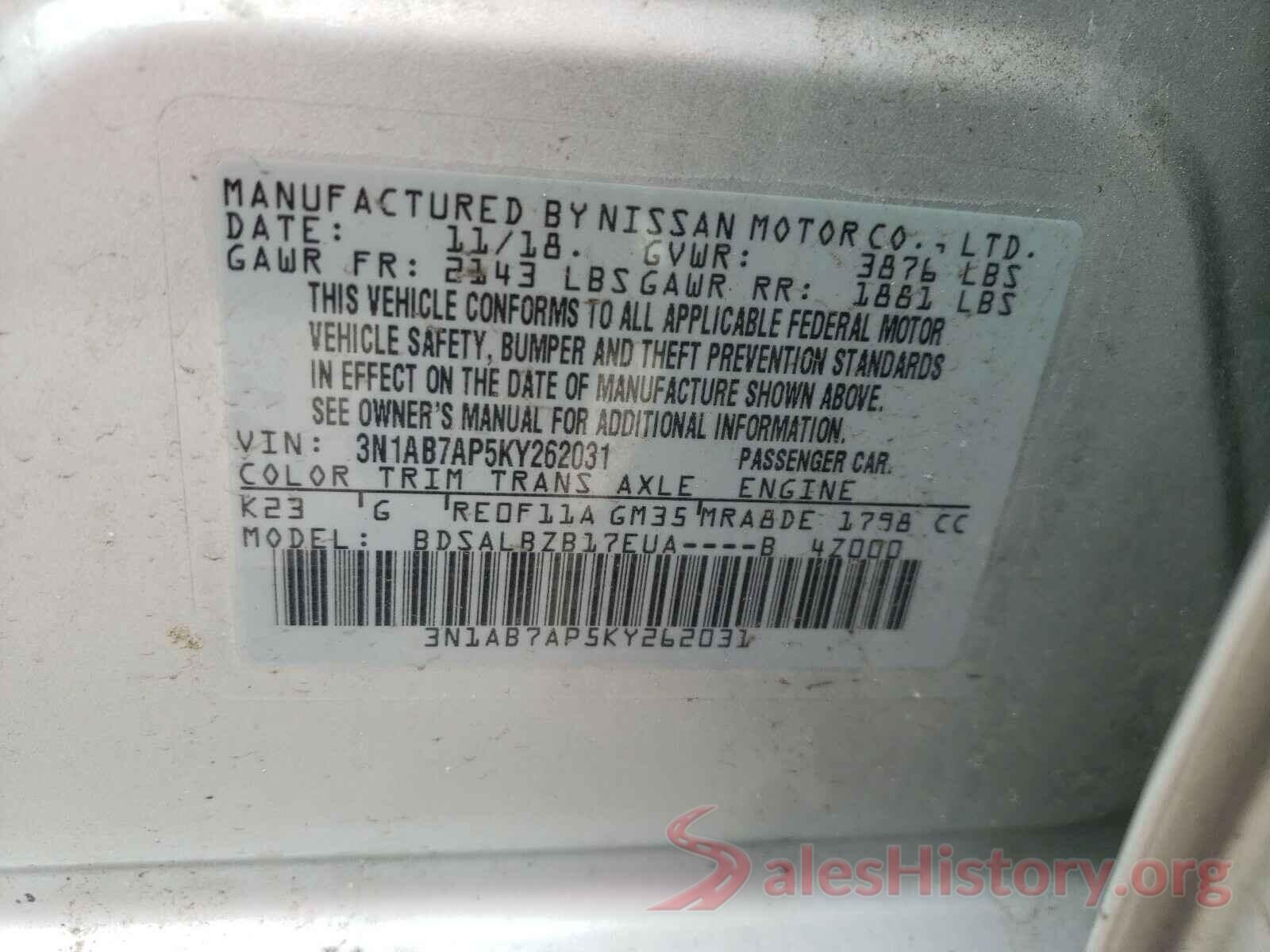 3N1AB7AP5KY262031 2019 NISSAN SENTRA