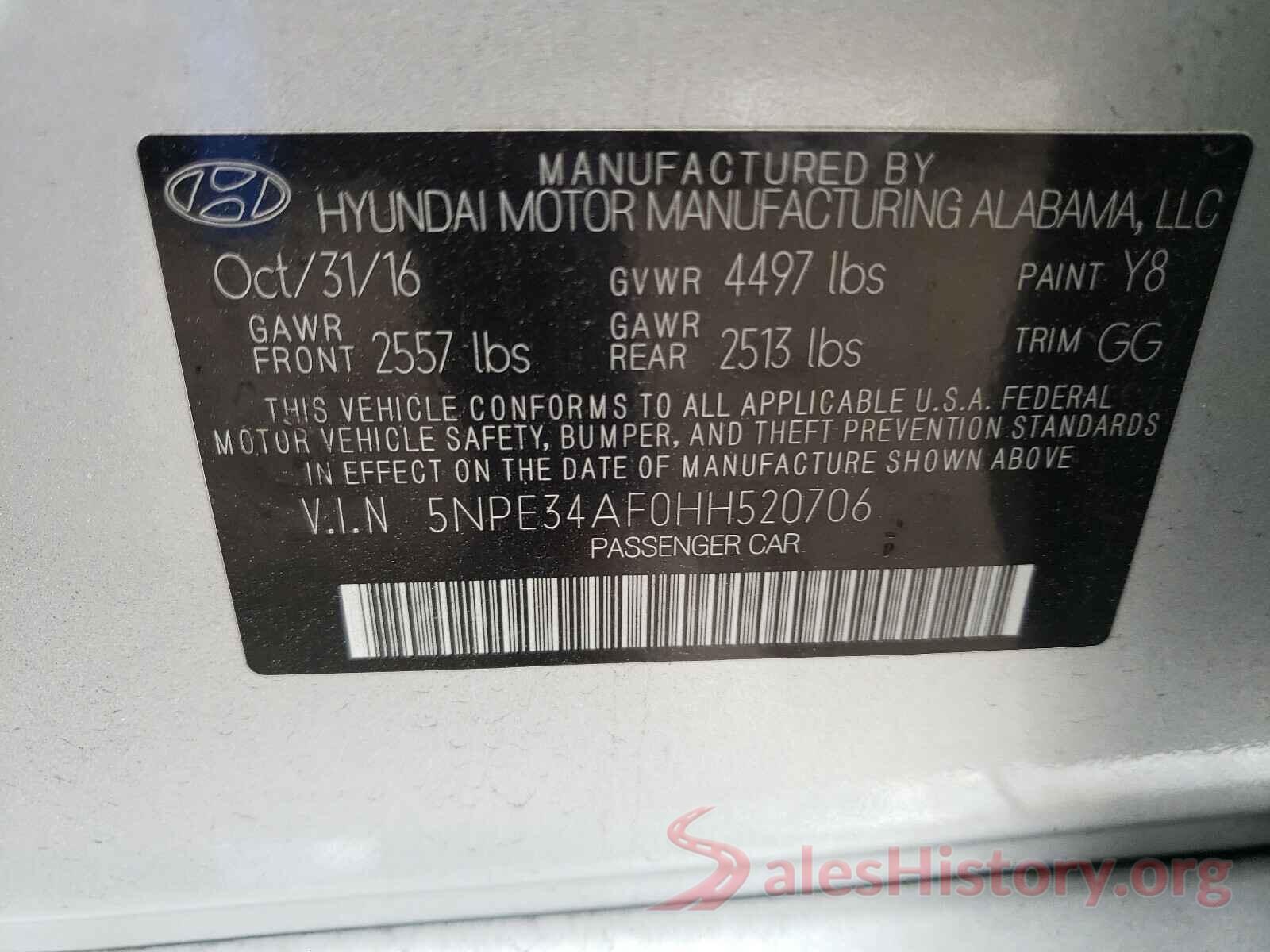 5NPE34AF0HH520706 2017 HYUNDAI SONATA