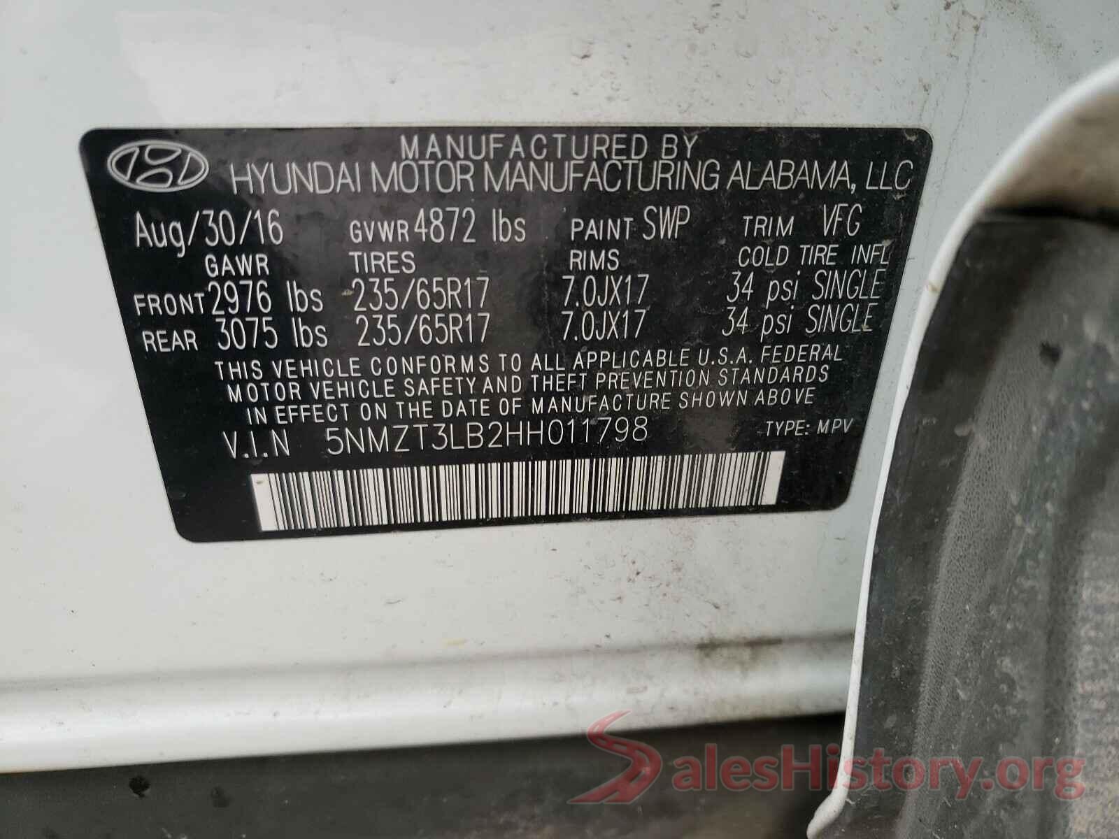 5NMZT3LB2HH011798 2017 HYUNDAI SANTA FE