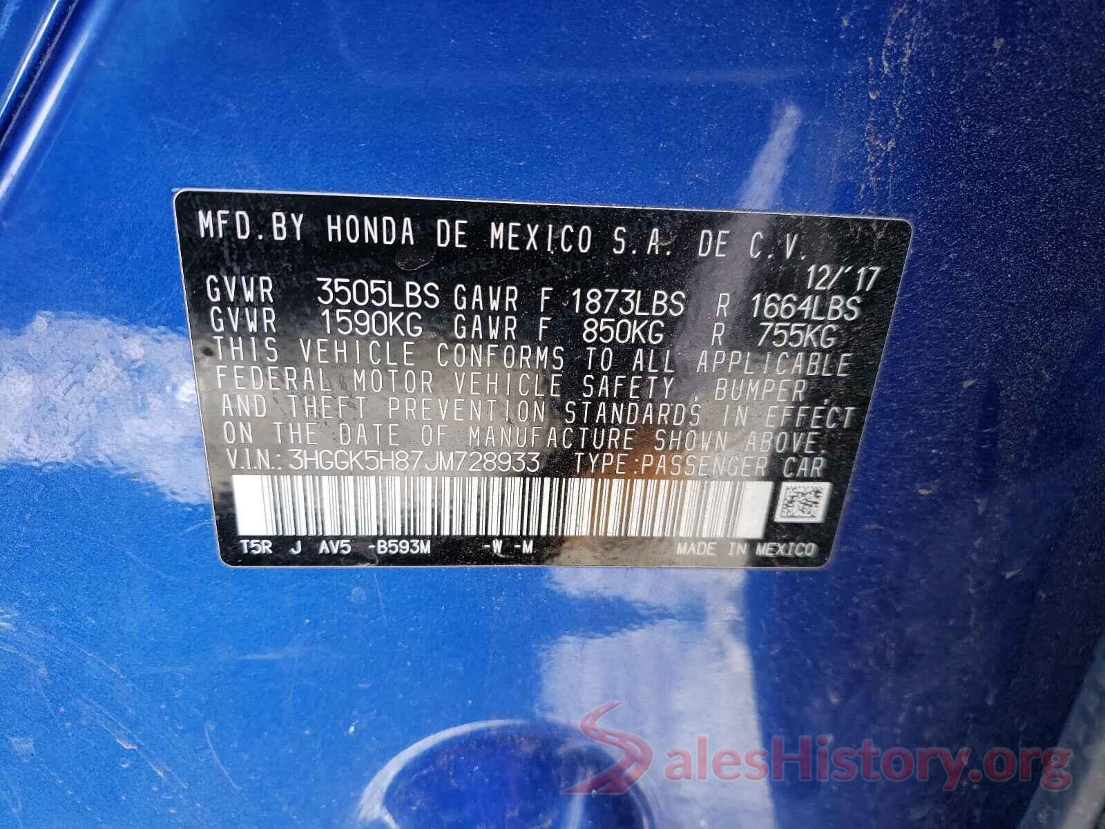 3HGGK5H87JM728933 2018 HONDA FIT