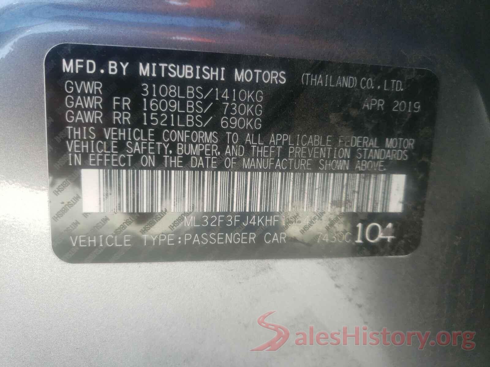 ML32F3FJ4KHF15649 2019 MITSUBISHI MIRAGE