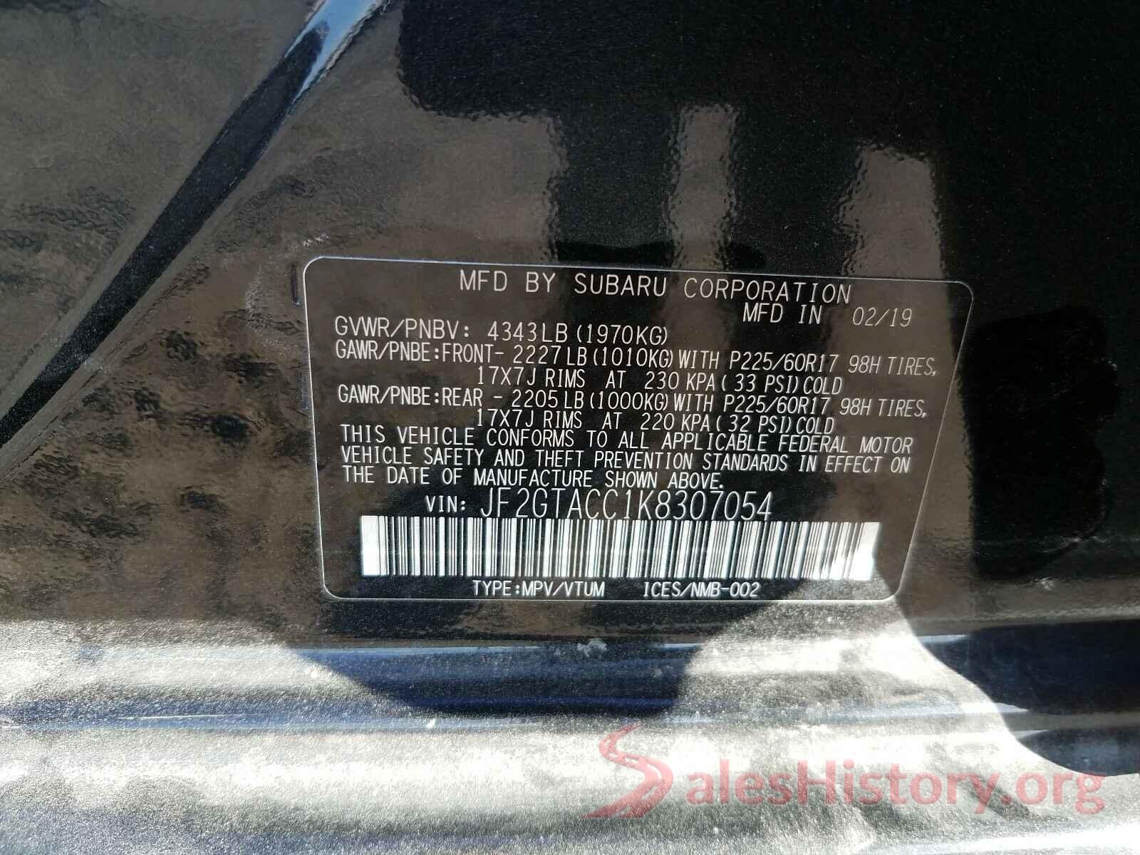 JF2GTACC1K8307054 2019 SUBARU CROSSTREK