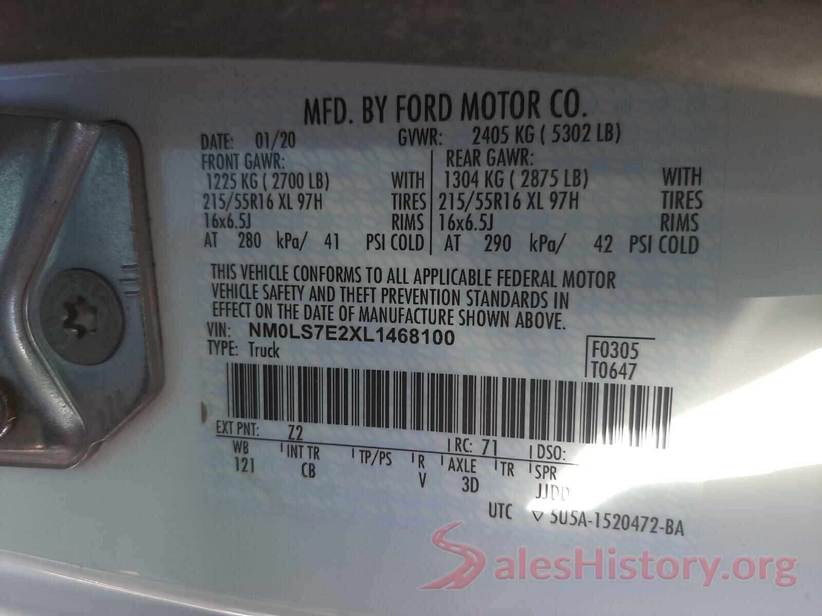 NM0LS7E2XL1468100 2020 FORD TRANSIT CO