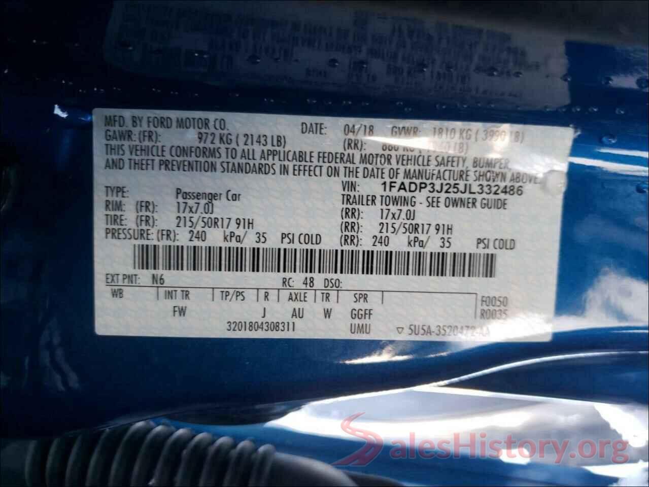 1FADP3J25JL332486 2018 FORD FOCUS