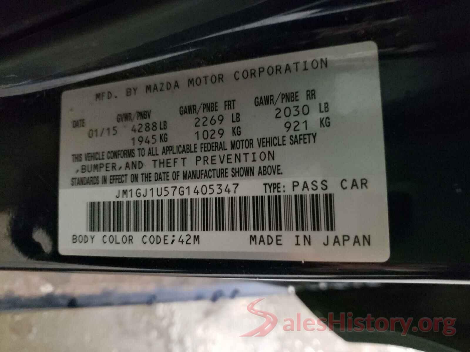 JM1GJ1U57G1405347 2016 MAZDA 6