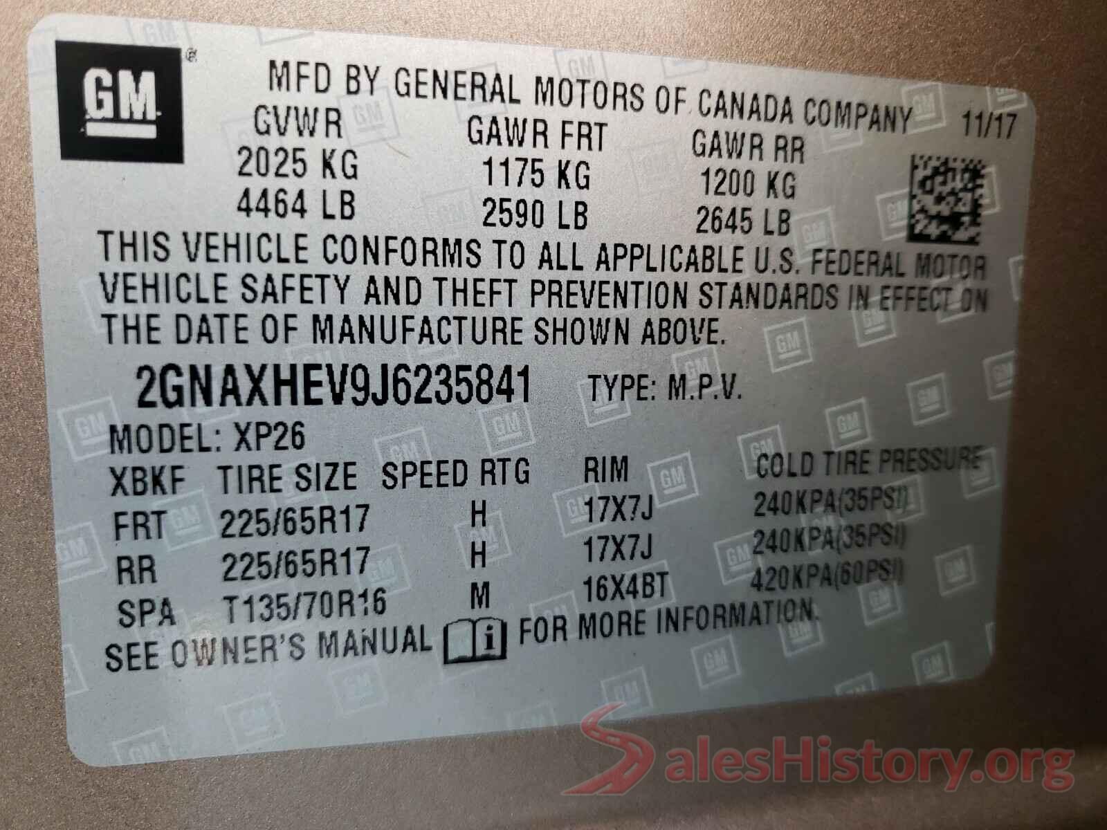 2GNAXHEV9J6235841 2018 CHEVROLET EQUINOX