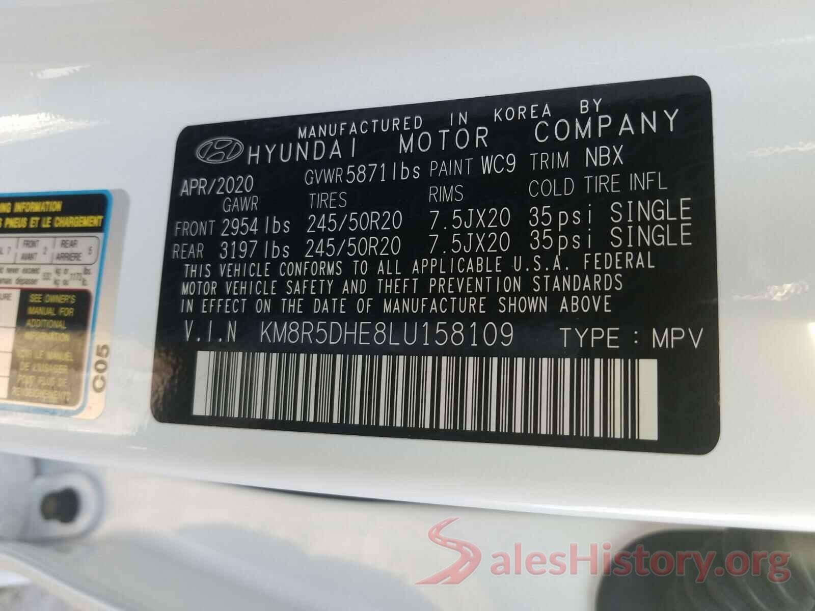 KM8R5DHE8LU158109 2020 HYUNDAI PALISADE