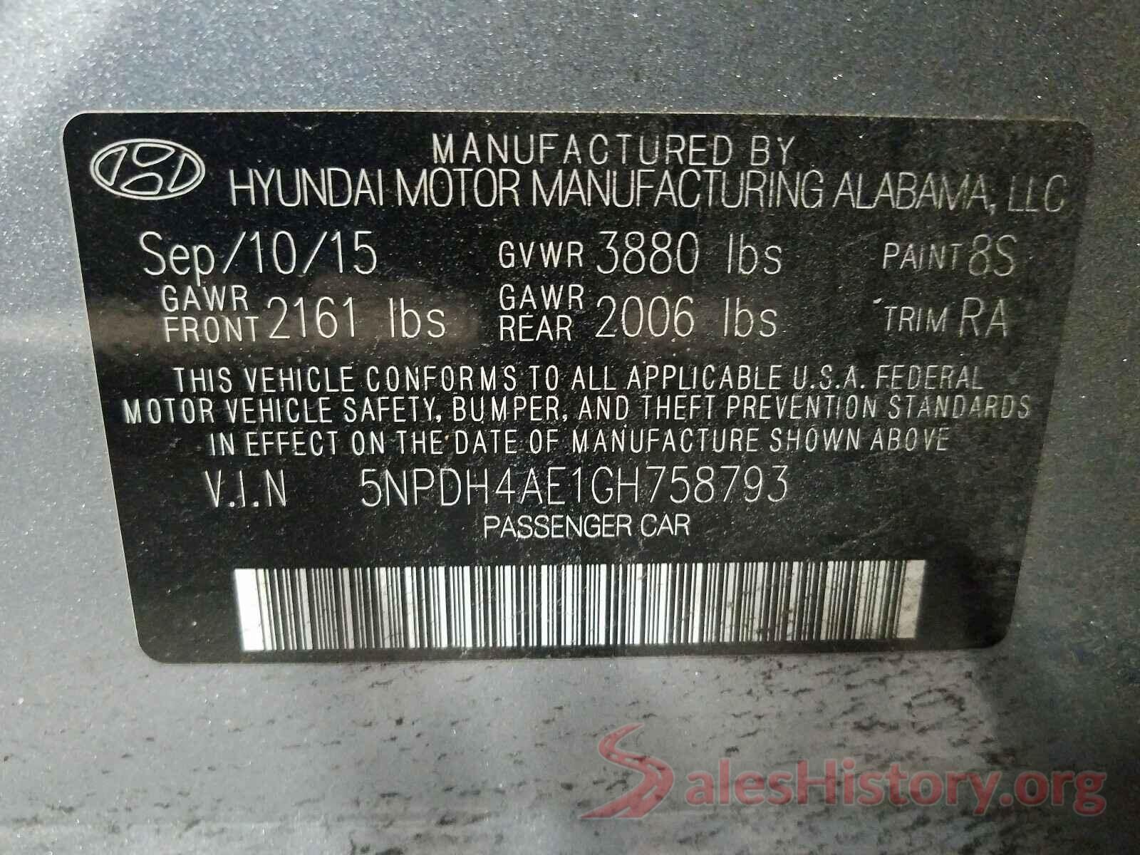 5NPDH4AE1GH758793 2016 HYUNDAI ELANTRA