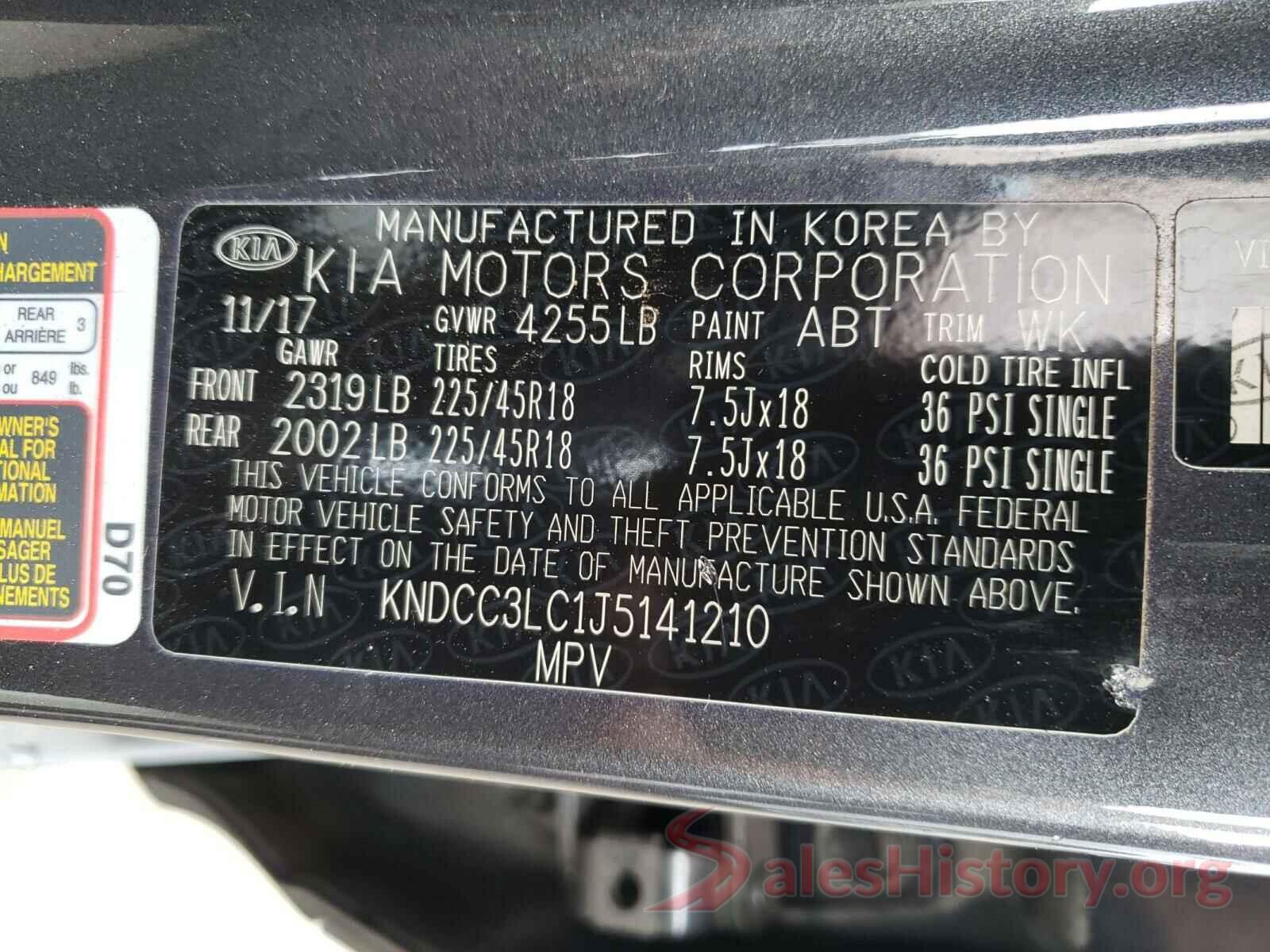 KNDCC3LC1J5141210 2018 KIA NIRO