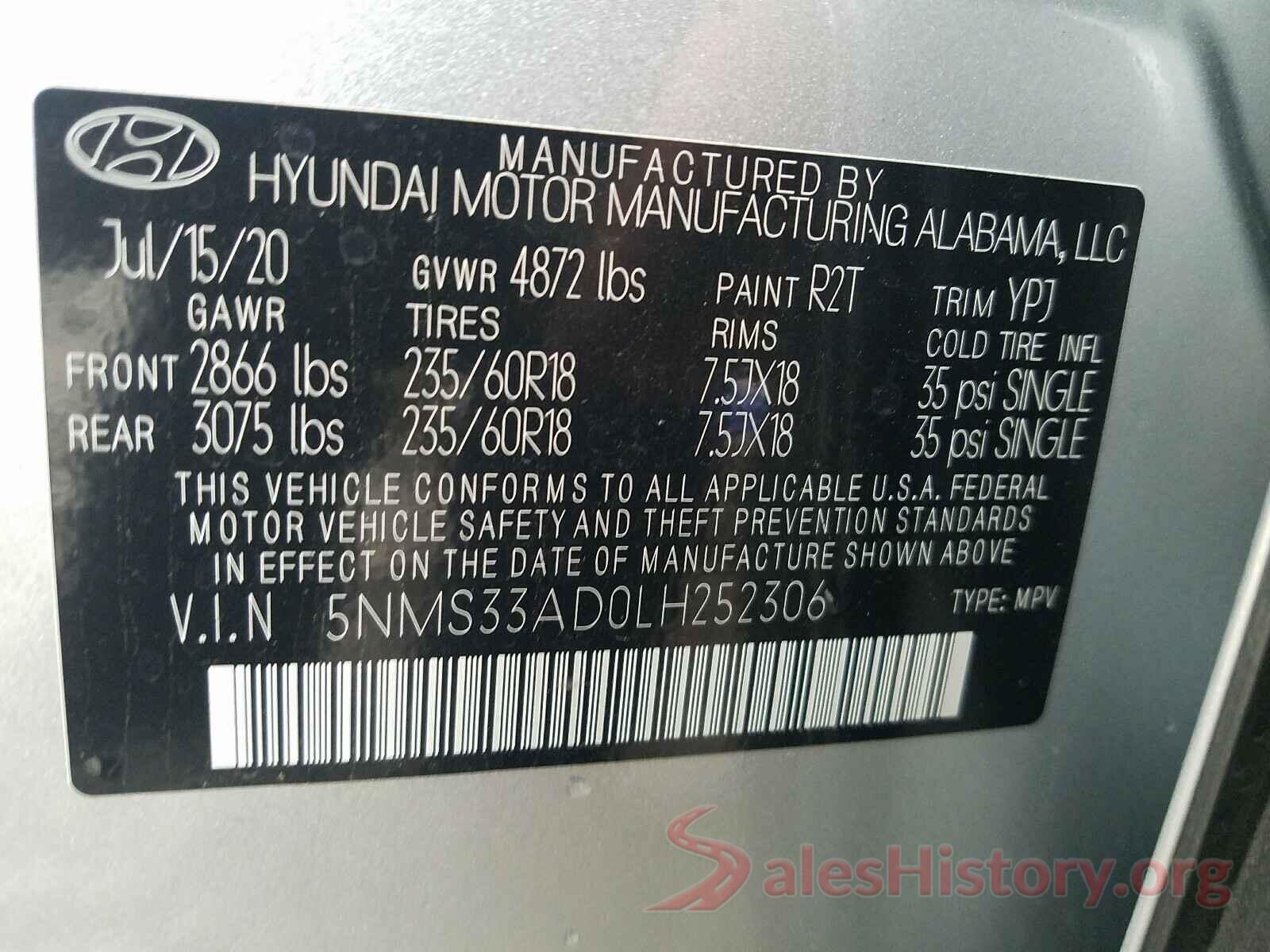 5NMS33AD0LH252306 2020 HYUNDAI SANTA FE