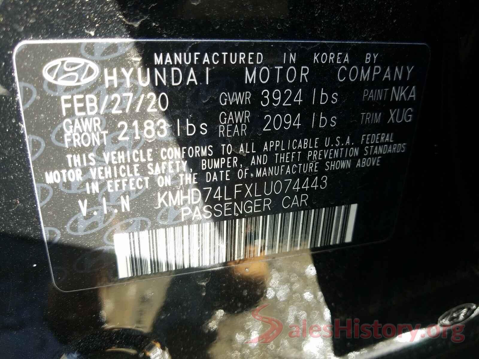 KMHD74LFXLU074443 2020 HYUNDAI ELANTRA