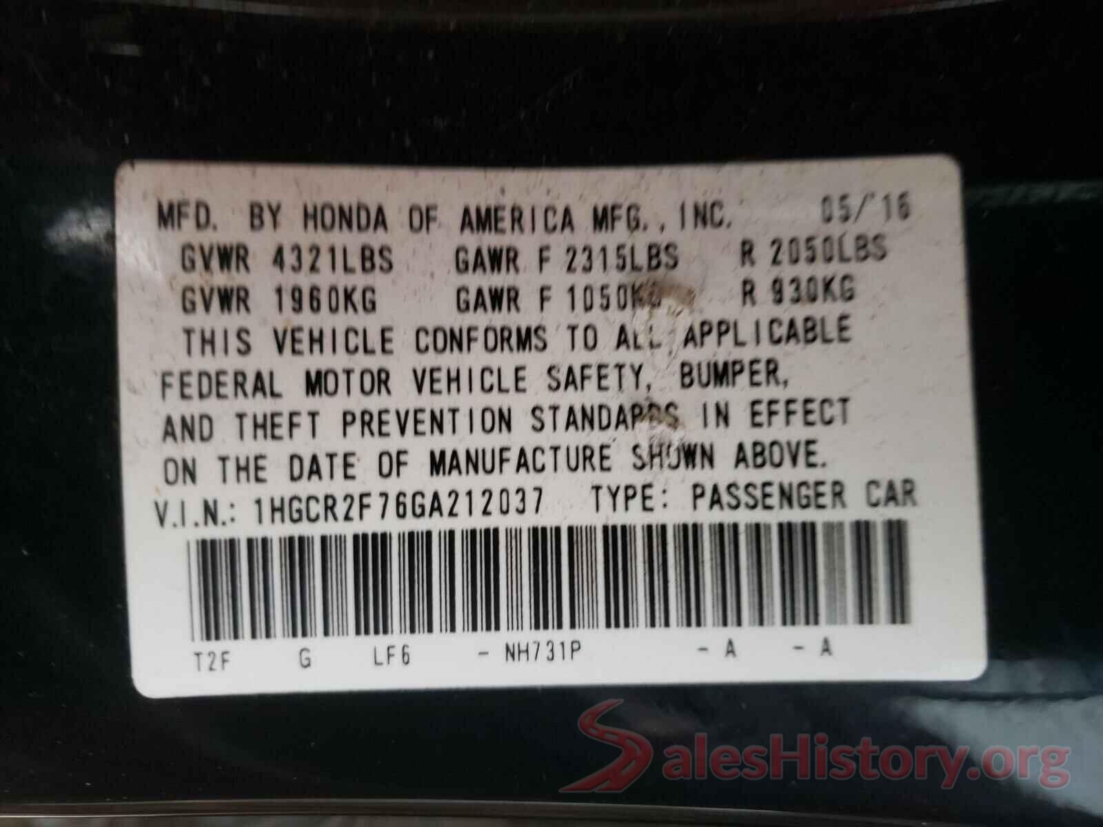 1HGCR2F76GA212037 2016 HONDA ACCORD