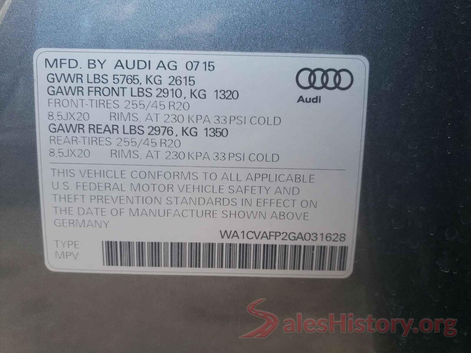 WA1CVAFP2GA031628 2016 AUDI Q5