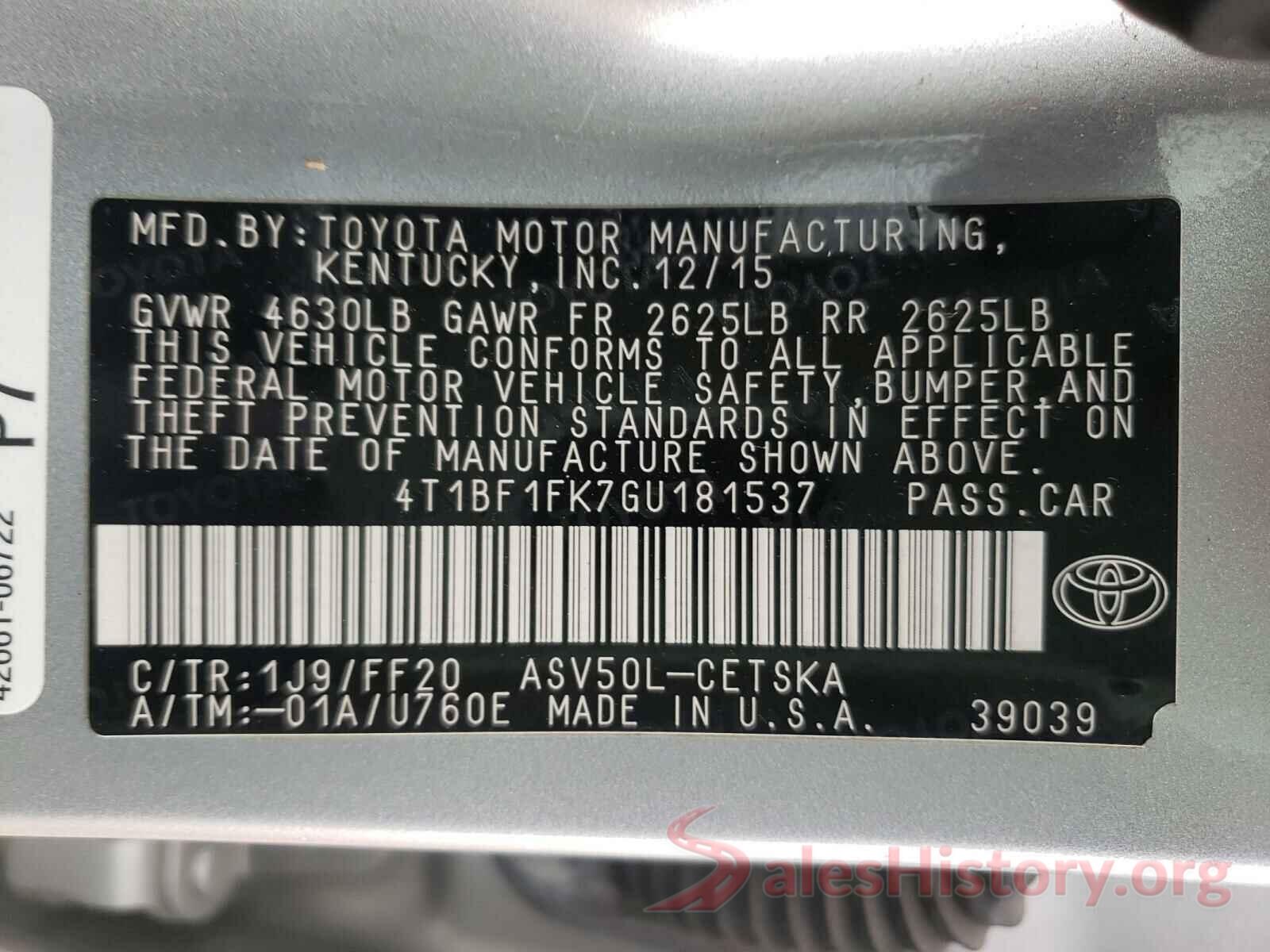 4T1BF1FK7GU181537 2016 TOYOTA CAMRY