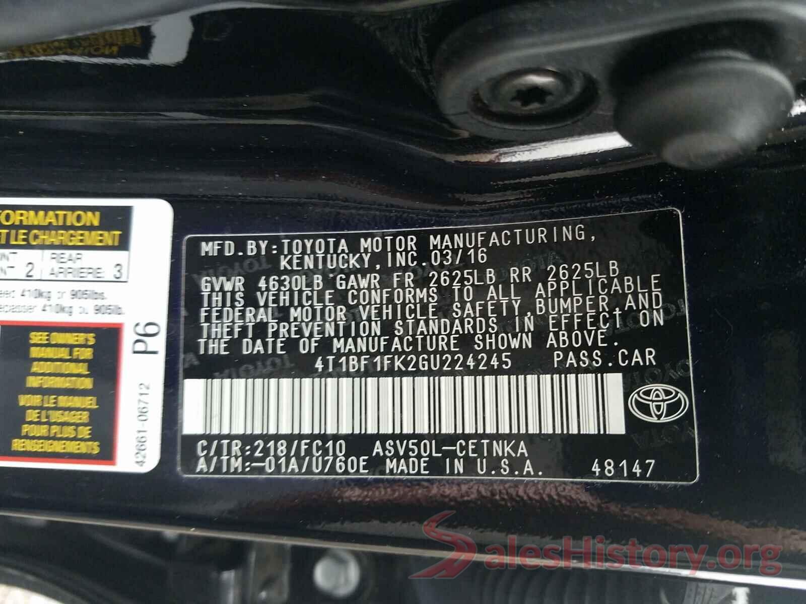 4T1BF1FK2GU224245 2016 TOYOTA CAMRY