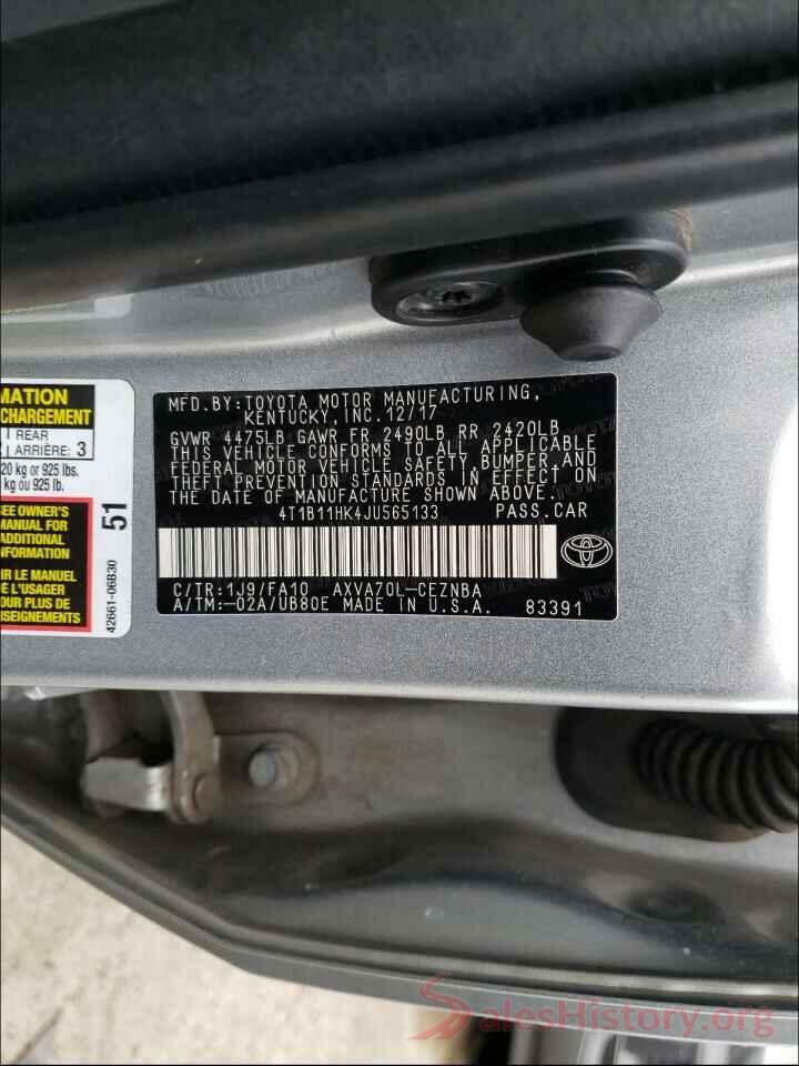 4T1B11HK4JU565133 2018 TOYOTA CAMRY