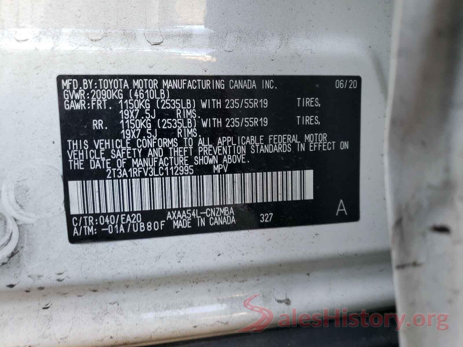 2T3A1RFV3LC112995 2020 TOYOTA RAV4