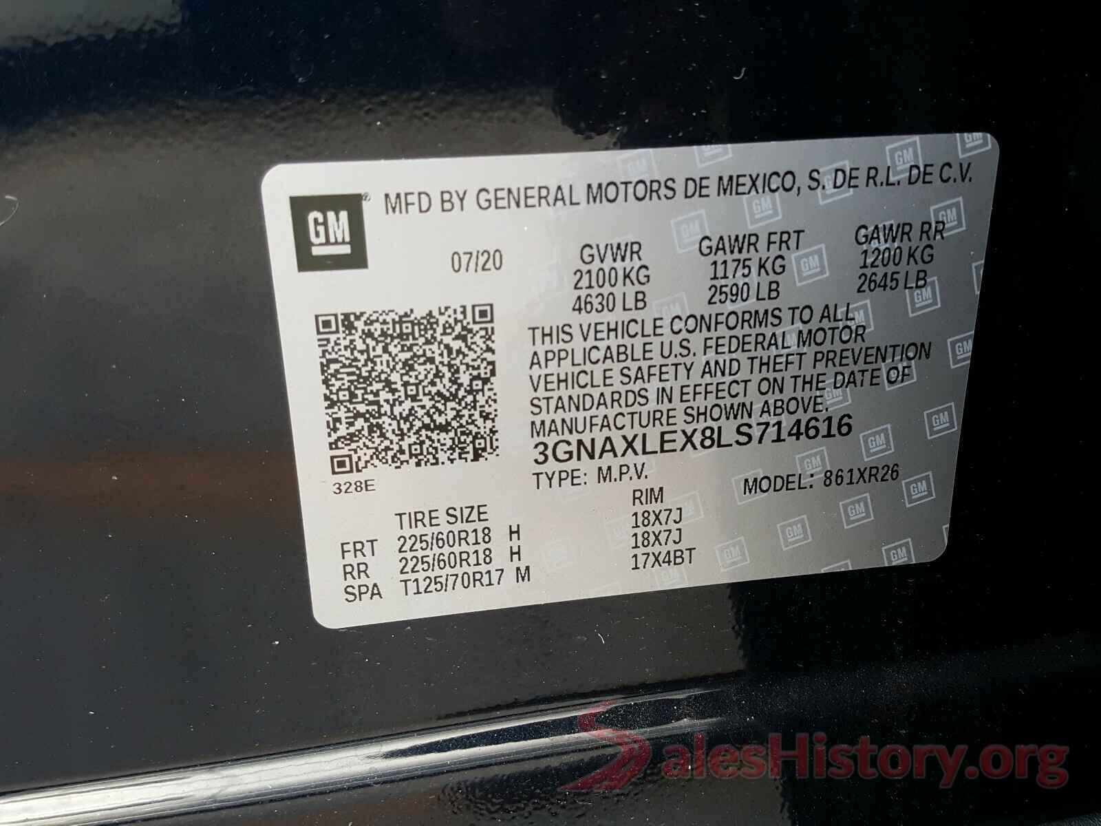 3GNAXLEX8LS714616 2020 CHEVROLET EQUINOX