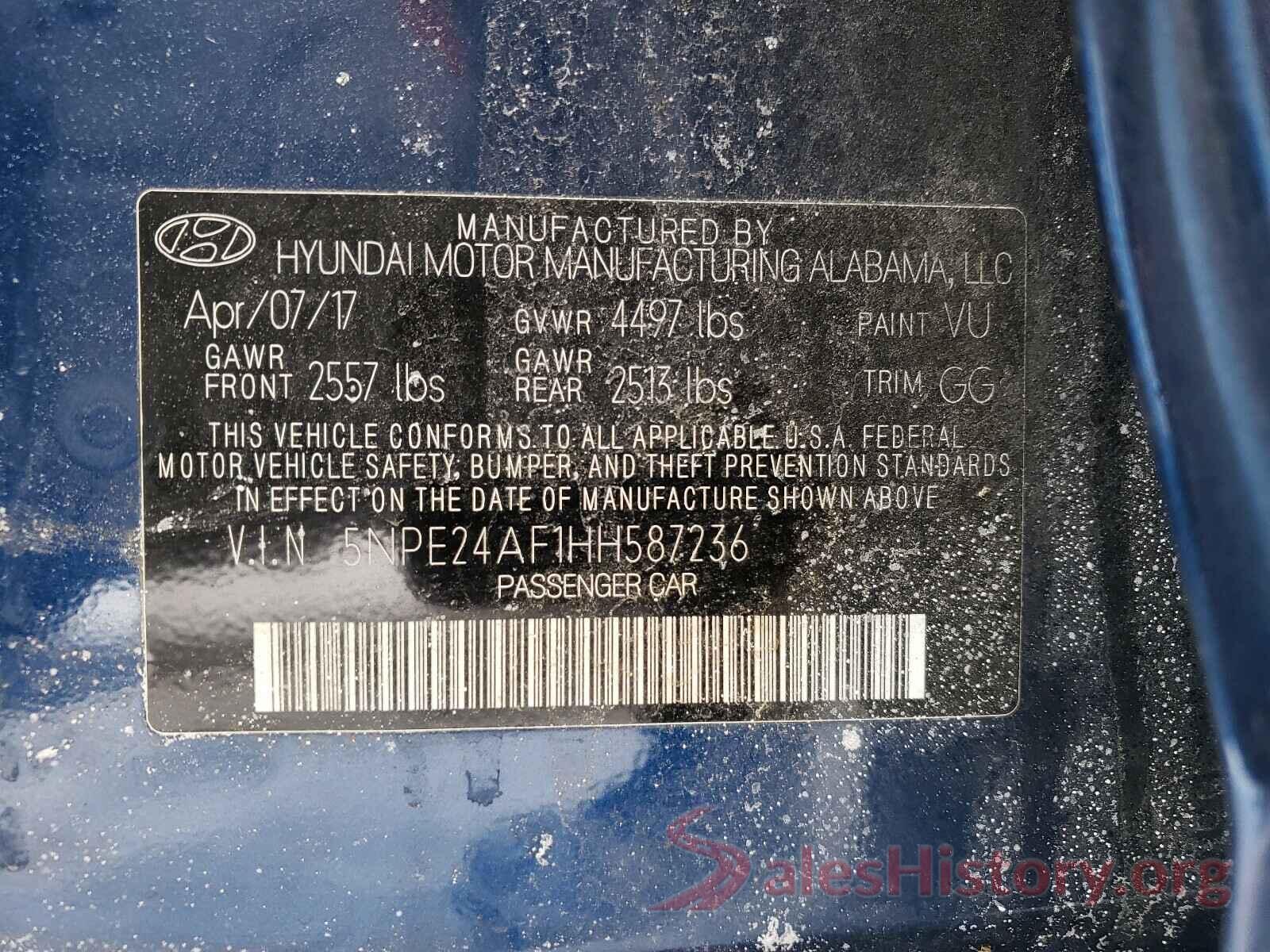 5NPE24AF1HH587236 2017 HYUNDAI SONATA