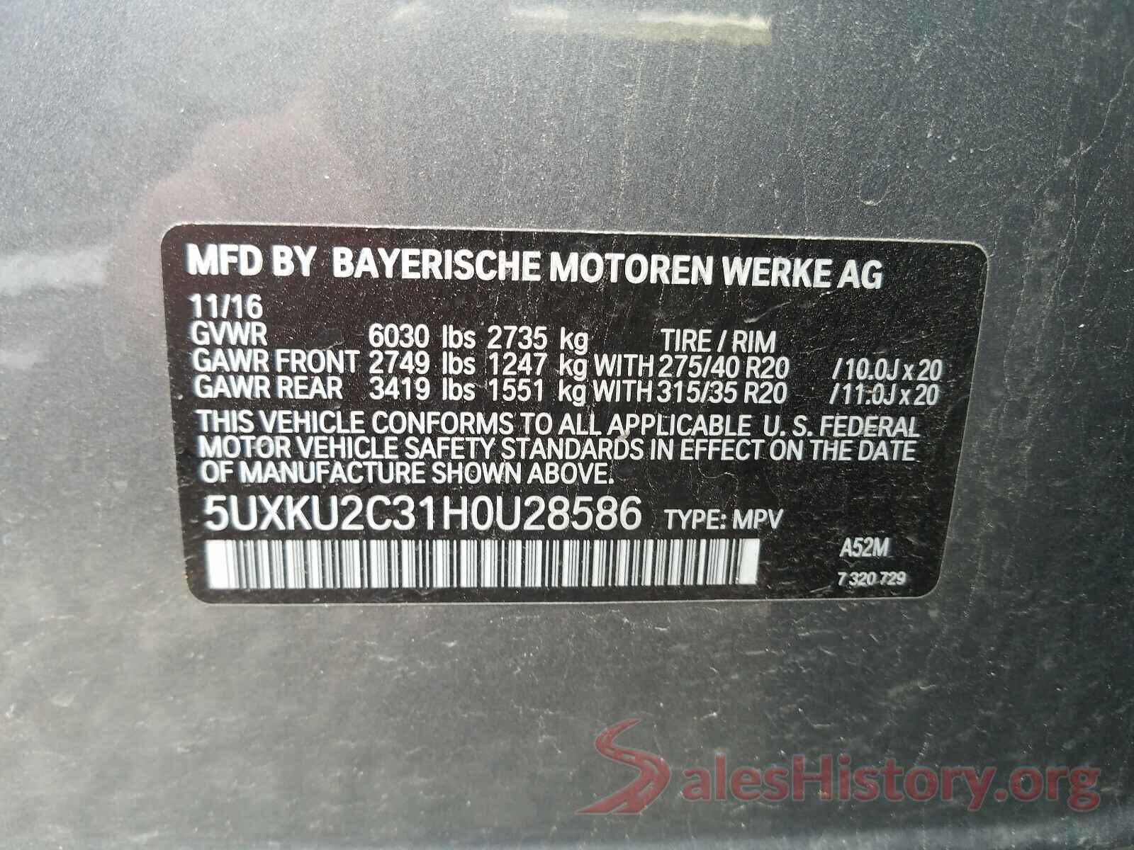 5UXKU2C31H0U28586 2017 BMW X6