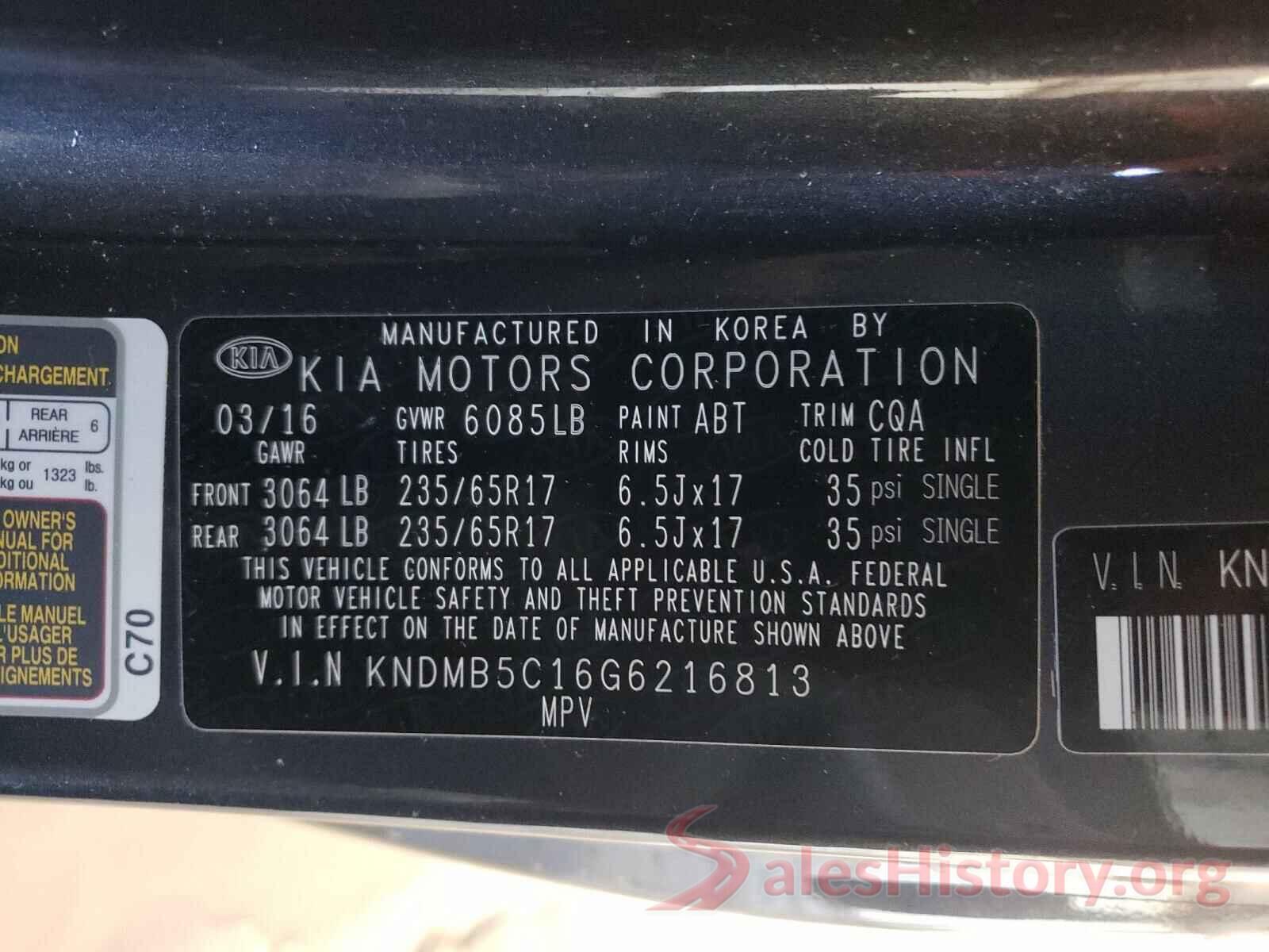 KNDMB5C16G6216813 2016 KIA SEDONA