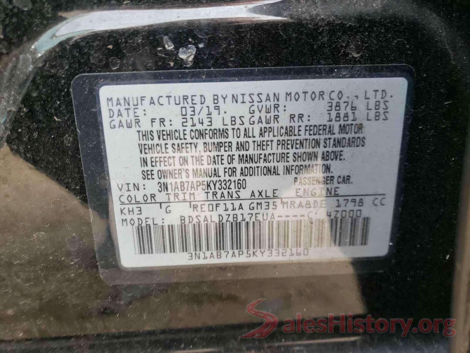 3N1AB7AP5KY332160 2019 NISSAN SENTRA