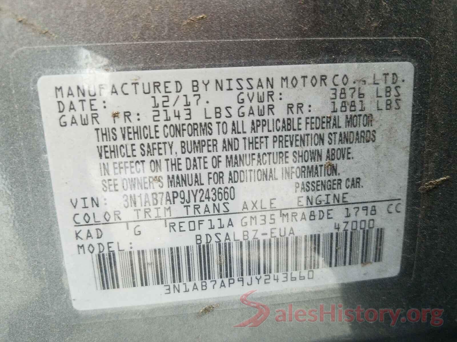 3N1AB7AP9JY243660 2018 NISSAN SENTRA