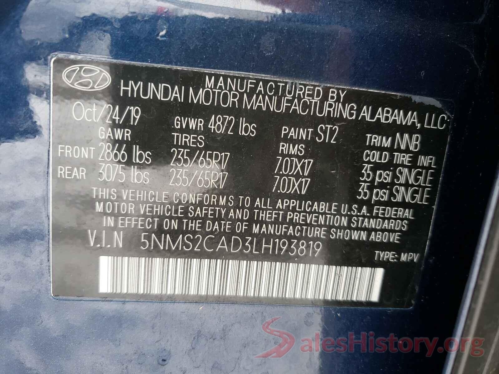 5NMS2CAD3LH193819 2020 HYUNDAI SANTA FE