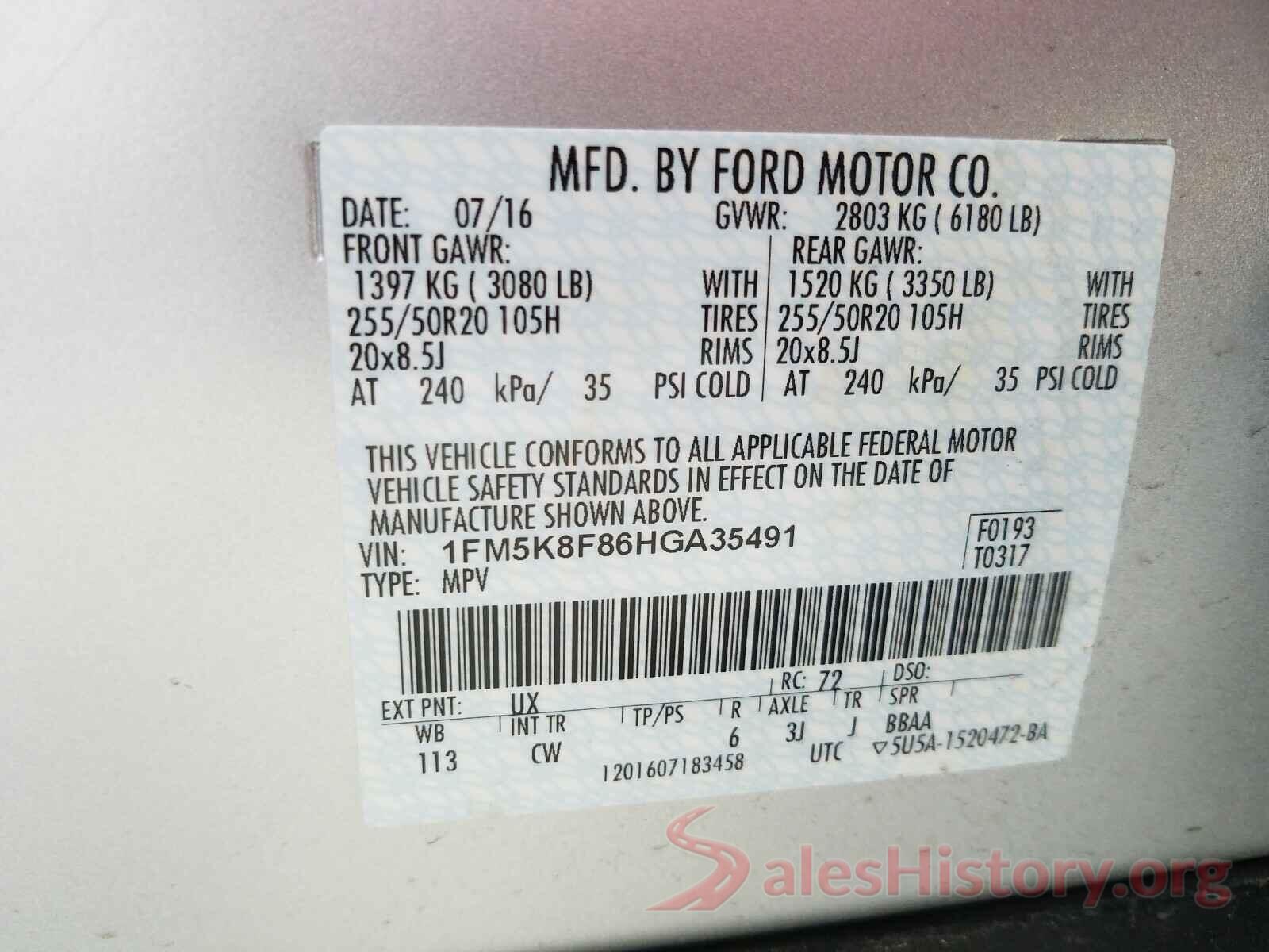 1FM5K8F86HGA35491 2017 FORD EXPLORER