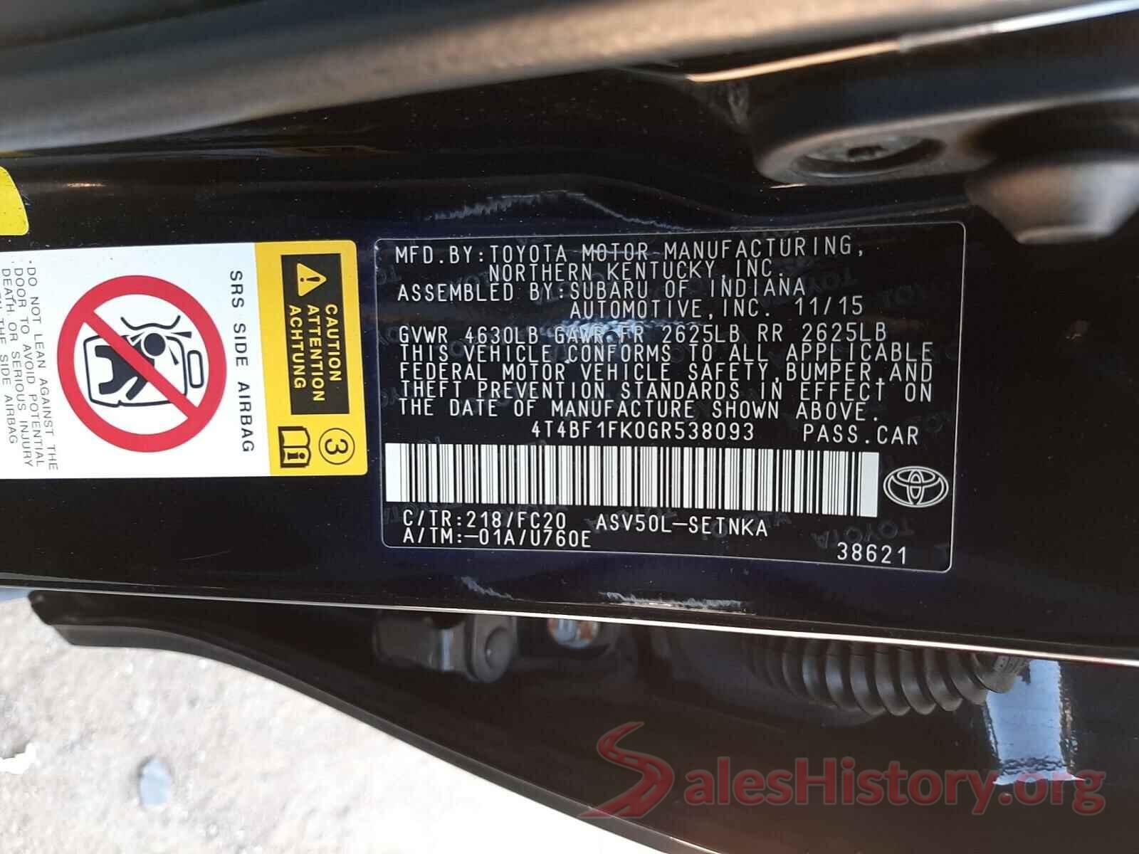 4T4BF1FK0GR538093 2016 TOYOTA CAMRY