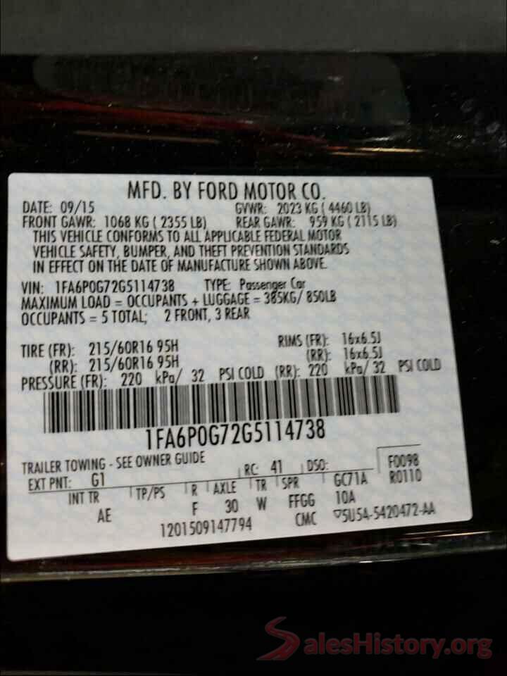 1FA6P0G72G5114738 2016 FORD FUSION