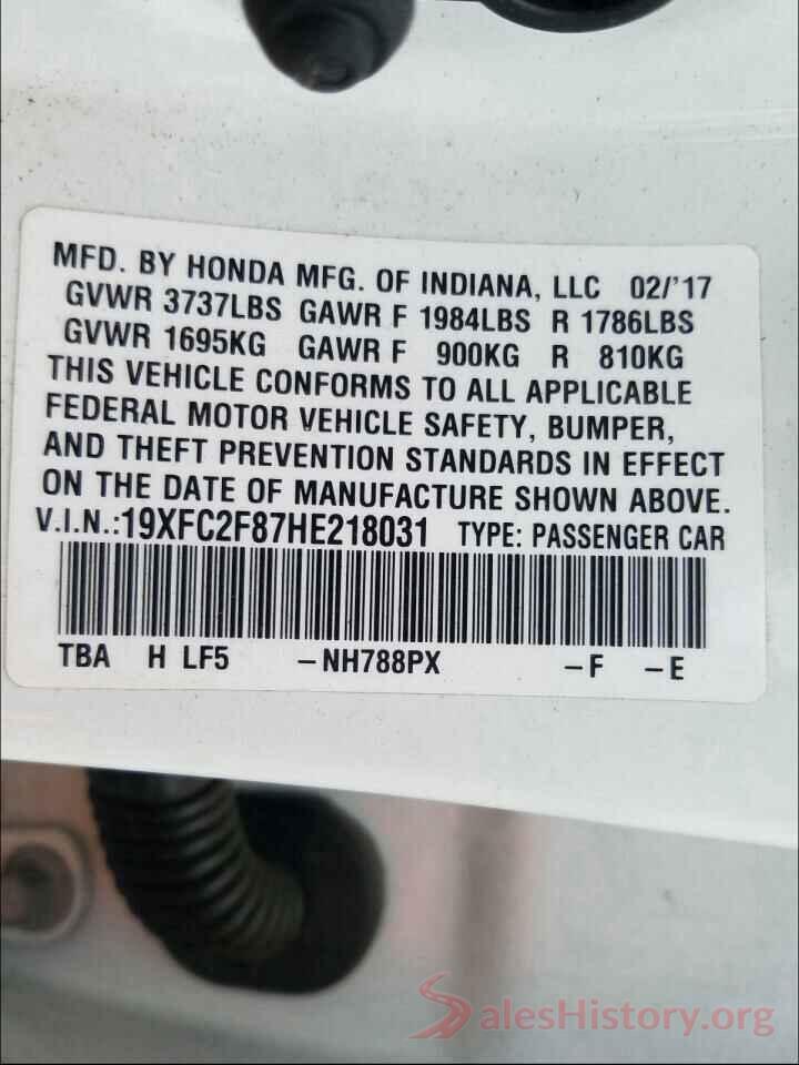 19XFC2F87HE218031 2017 HONDA CIVIC