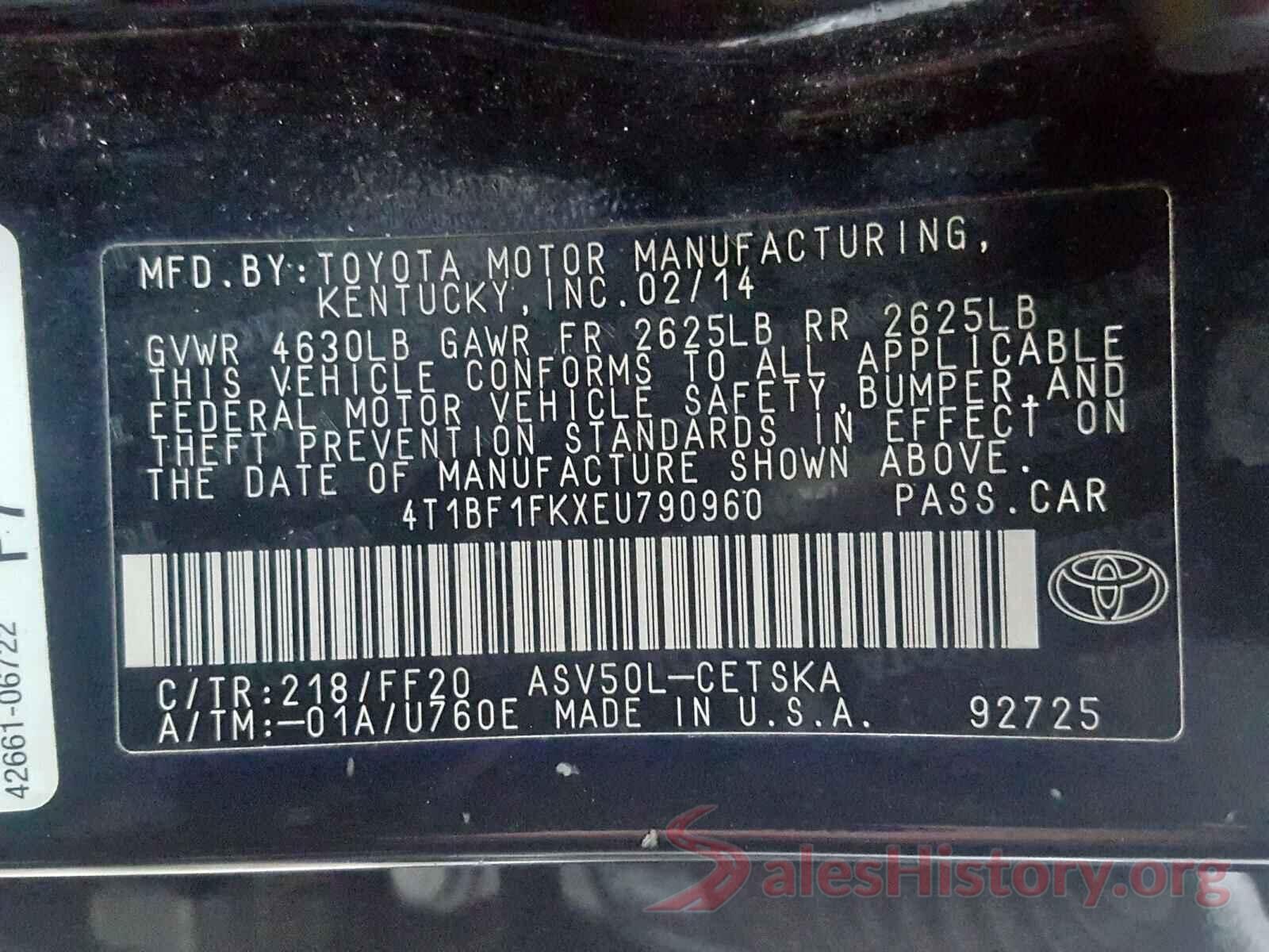 4T1BF1FKXEU790960 2014 TOYOTA CAMRY