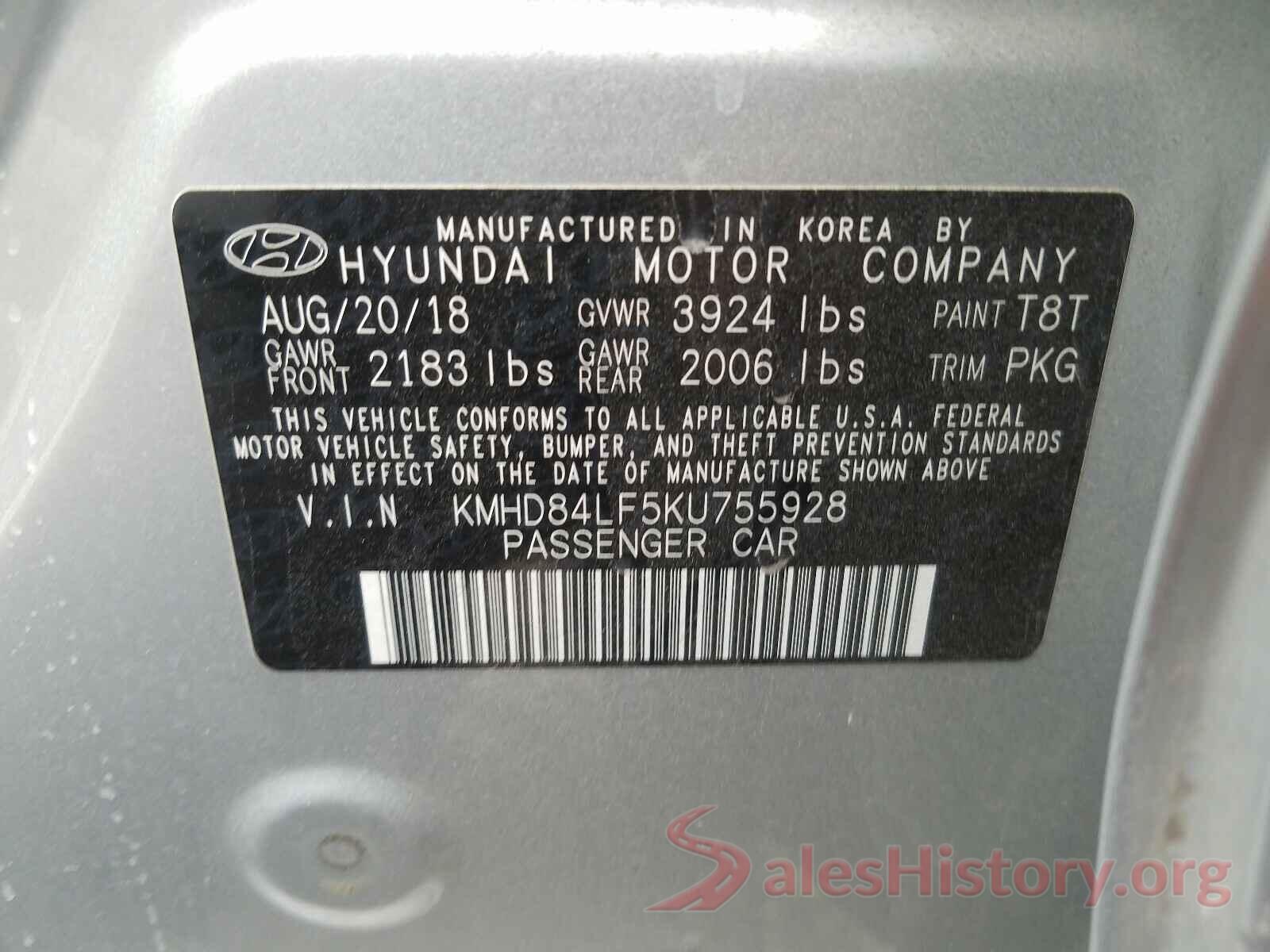 KMHD84LF5KU755928 2019 HYUNDAI ELANTRA