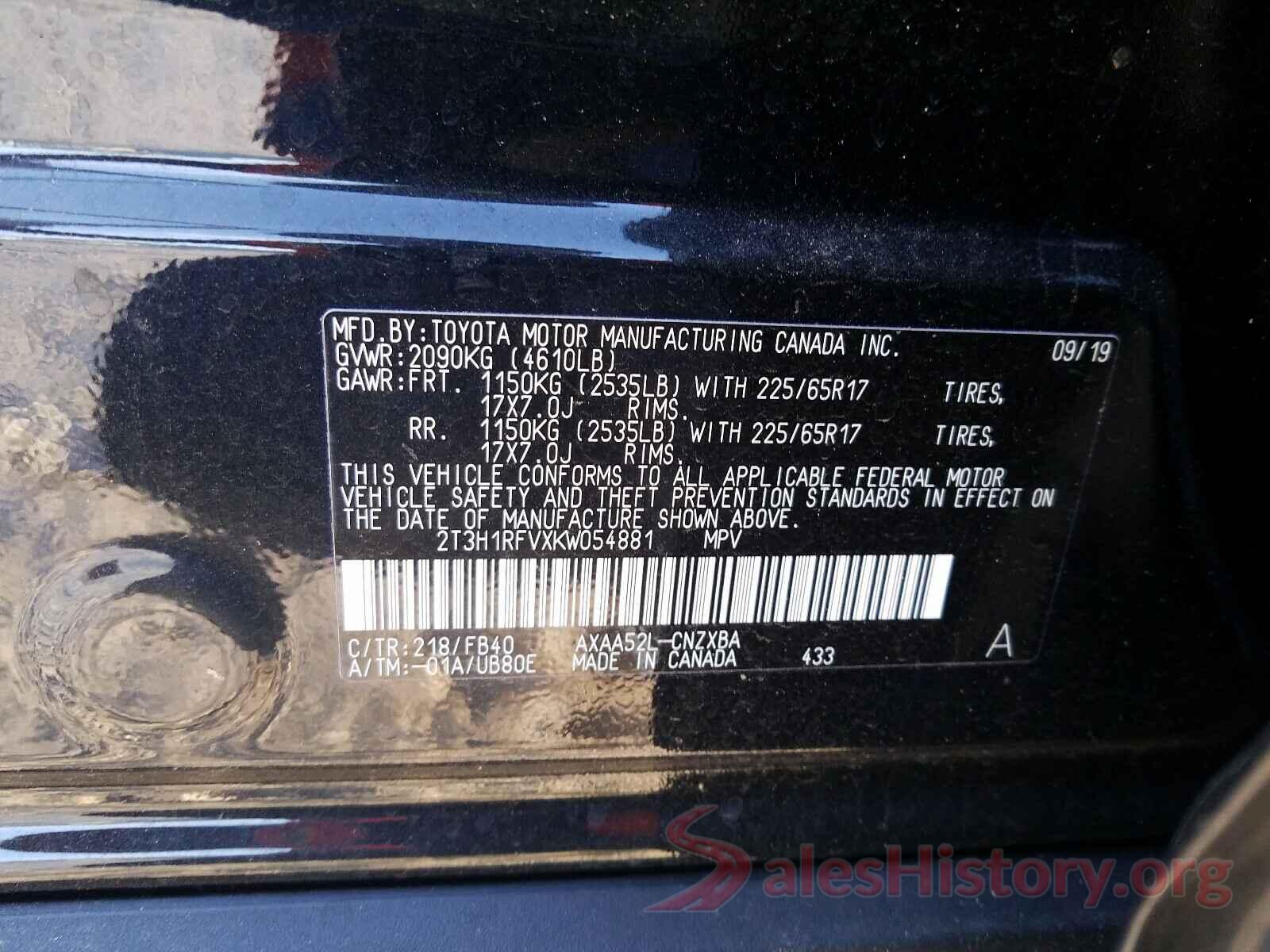 2T3H1RFVXKW054881 2019 TOYOTA RAV4