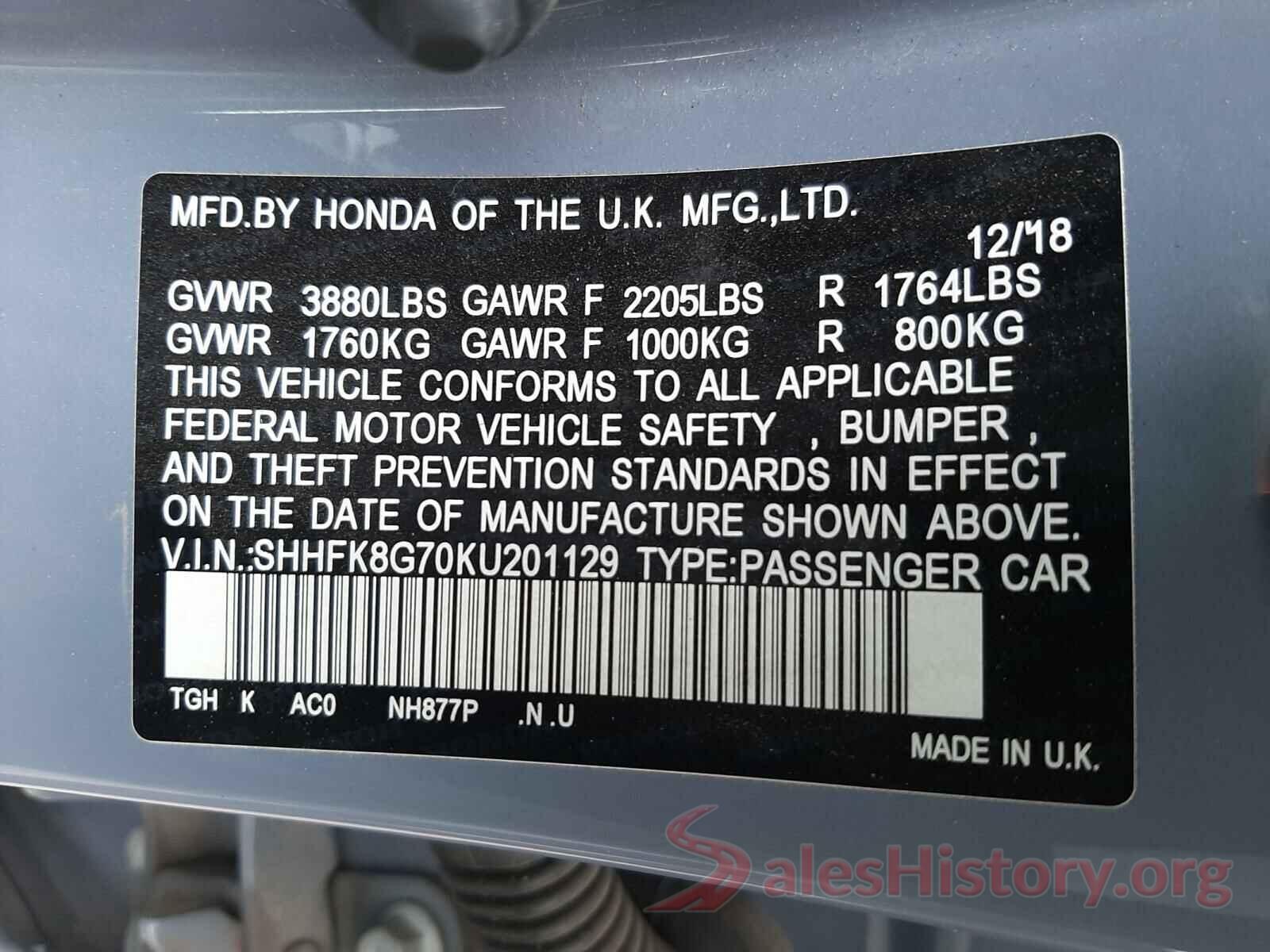 SHHFK8G70KU201129 2019 HONDA CIVIC