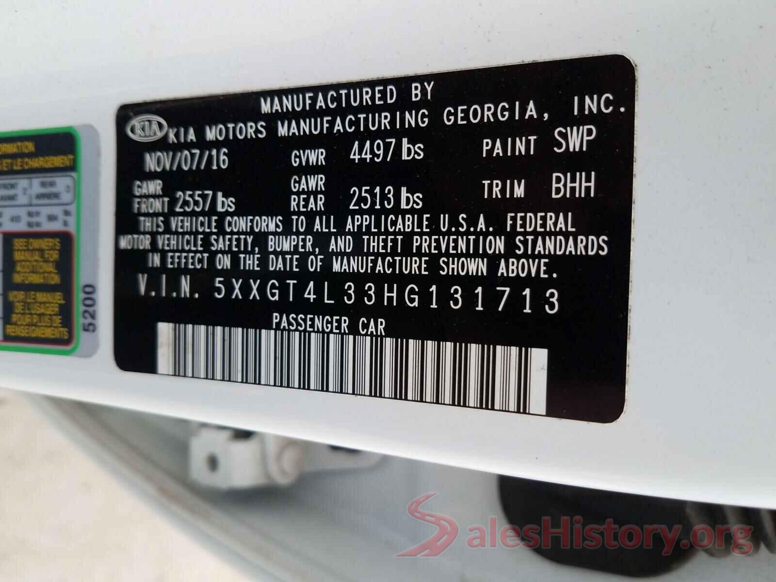 5XXGT4L33HG131713 2017 KIA OPTIMA