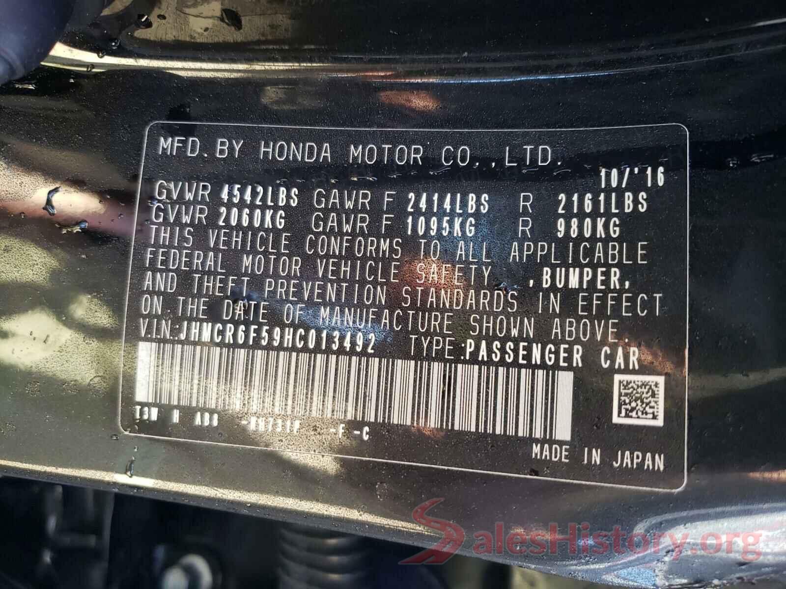 JHMCR6F59HC013492 2017 HONDA ACCORD