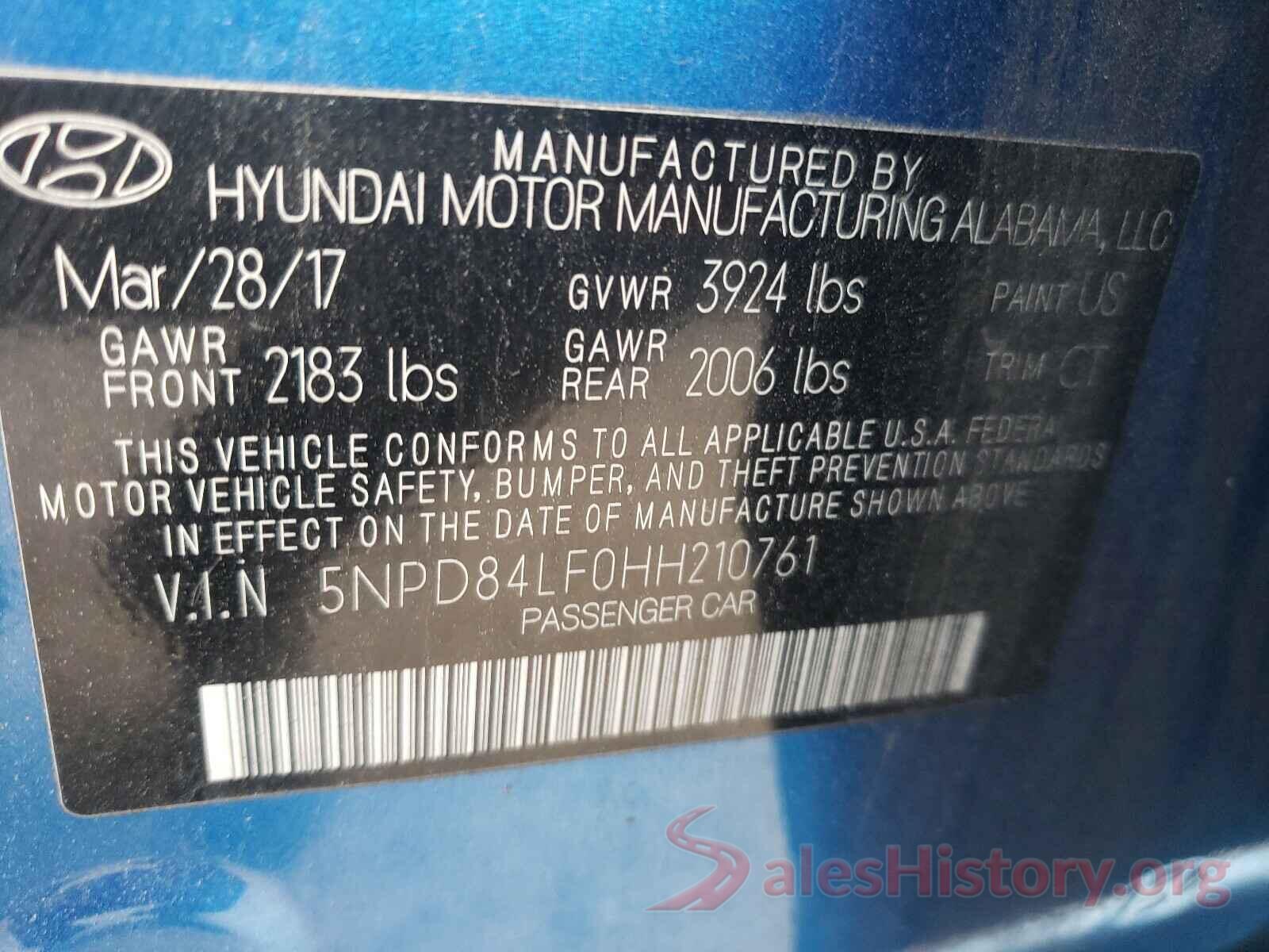 5NPD84LF0HH210761 2017 HYUNDAI ELANTRA