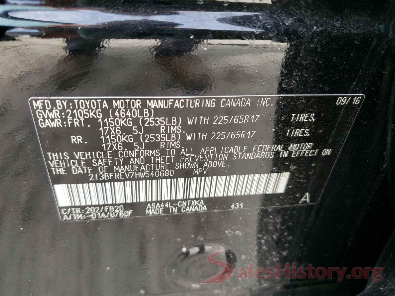 2T3BFREV7HW540680 2017 TOYOTA RAV4