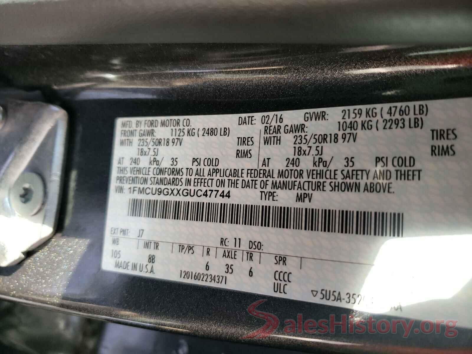 1FMCU9GXXGUC47744 2016 FORD ESCAPE