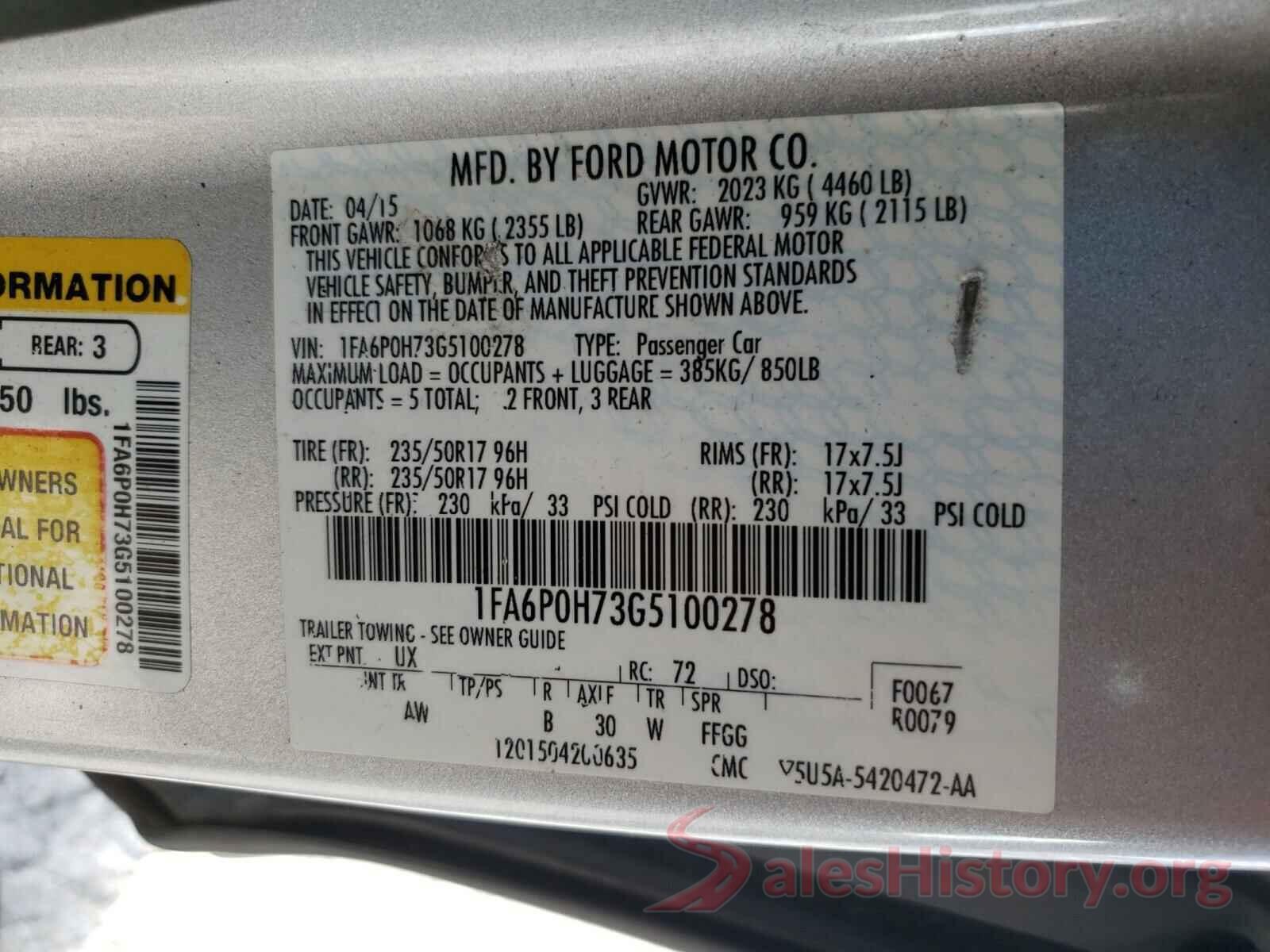 1FA6P0H73G5100278 2016 FORD FUSION