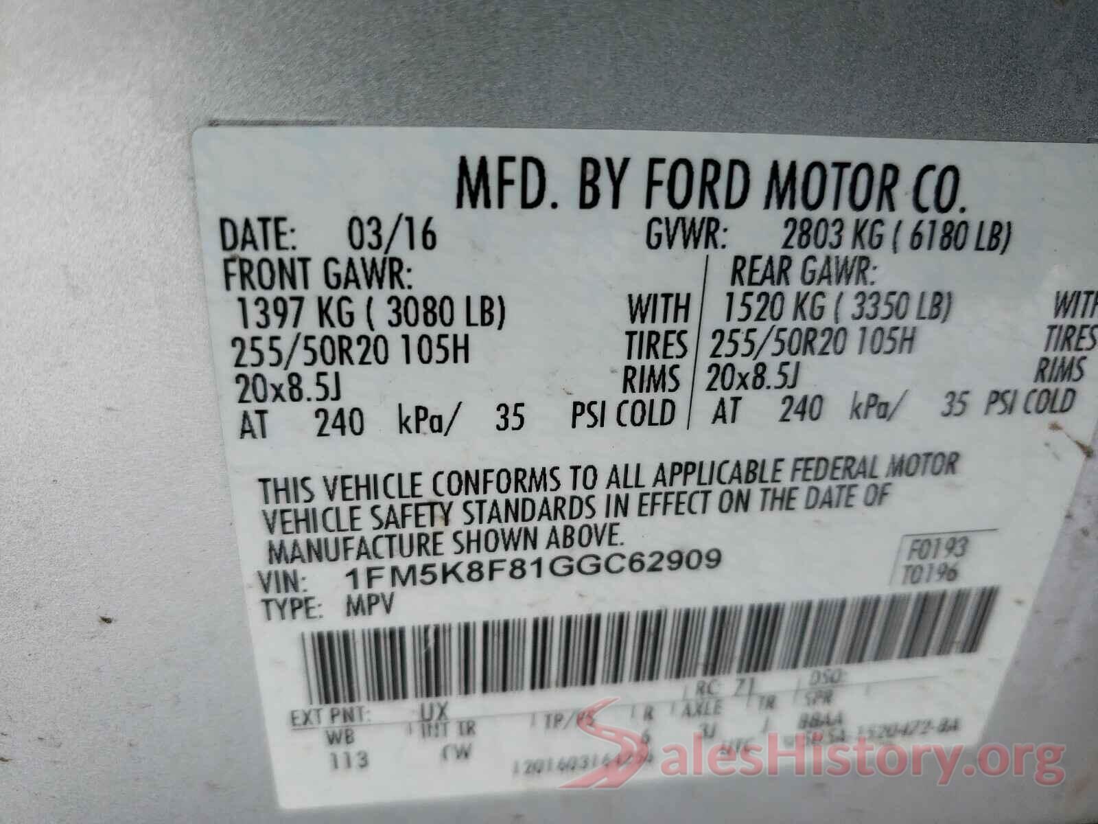 1FM5K8F81GGC62909 2016 FORD EXPLORER