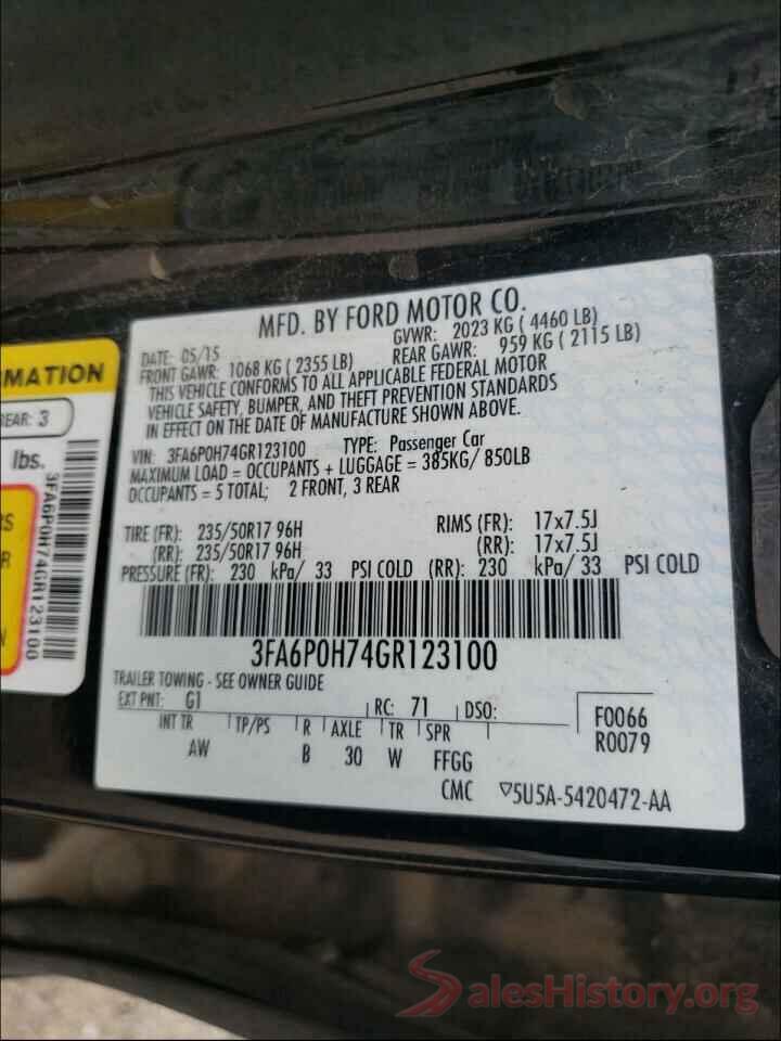 3FA6P0H74GR123100 2016 FORD FUSION