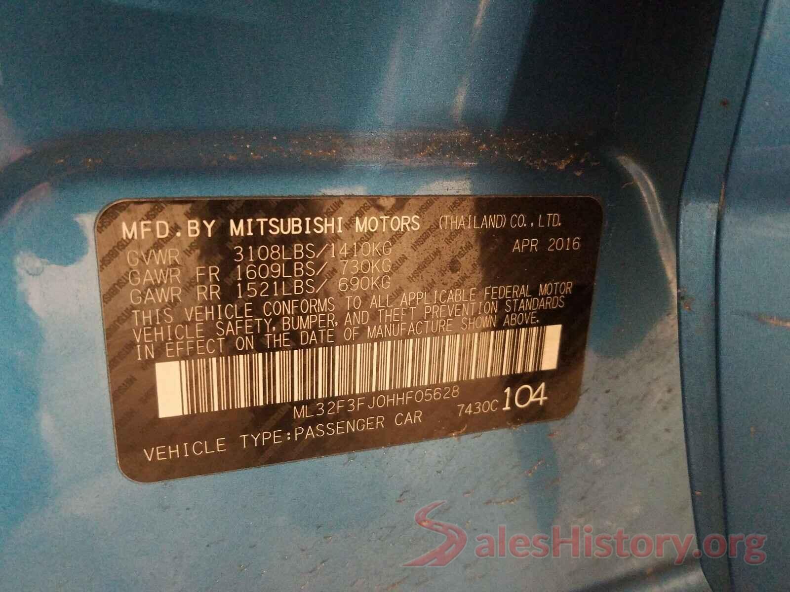 ML32F3FJ0HHF05628 2017 MITSUBISHI MIRAGE