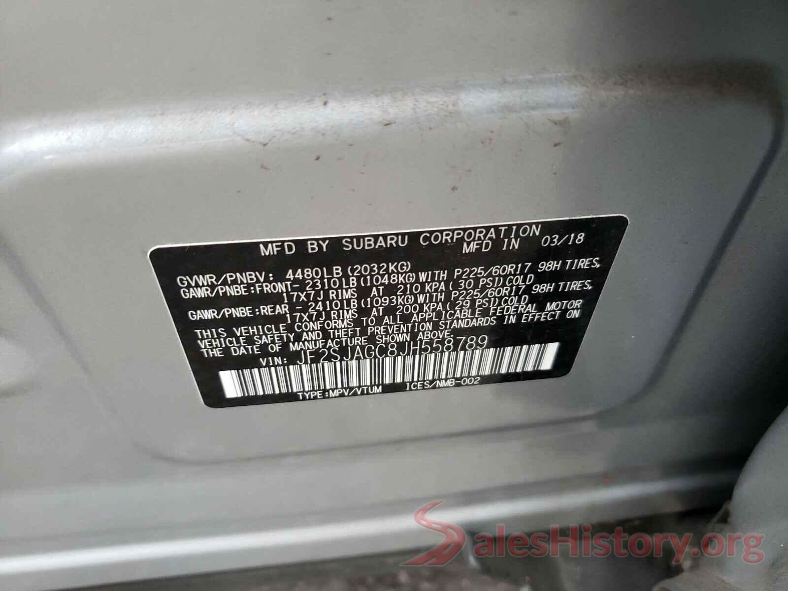 JF2SJAGC8JH558789 2018 SUBARU FORESTER