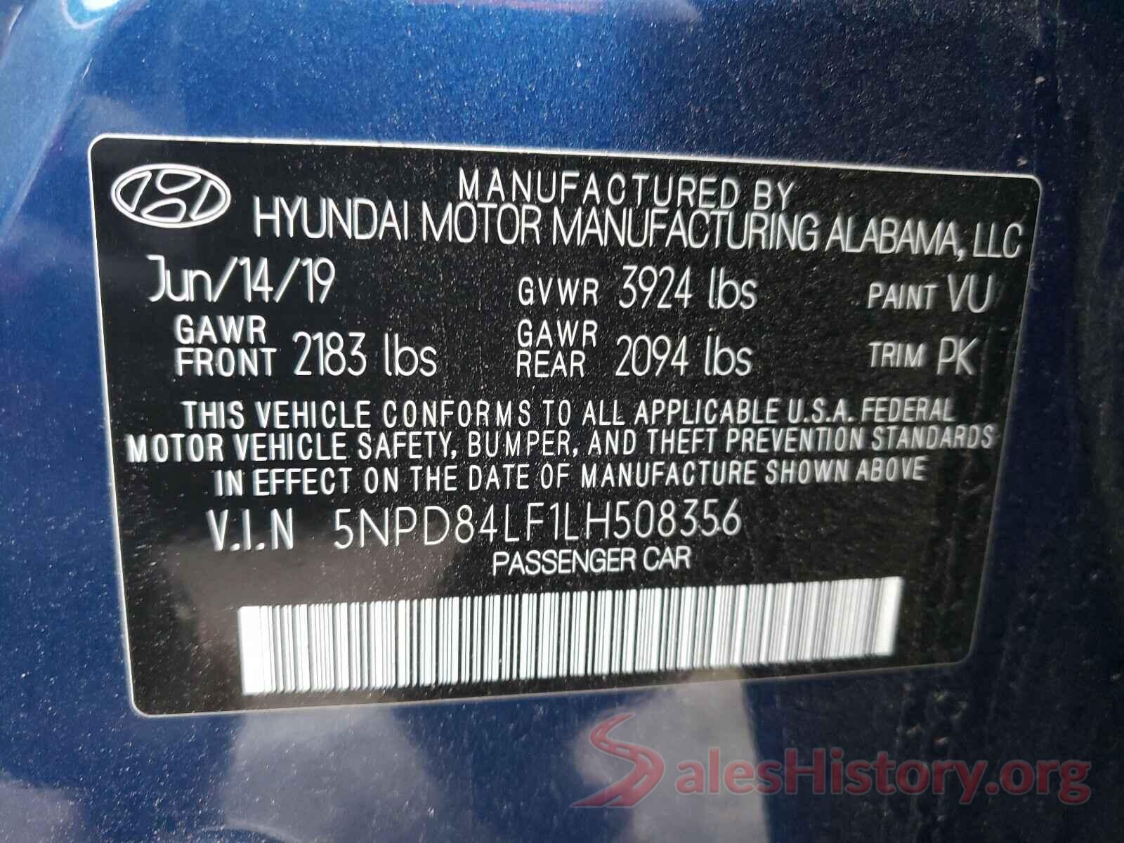 5NPD84LF1LH508356 2020 HYUNDAI ELANTRA