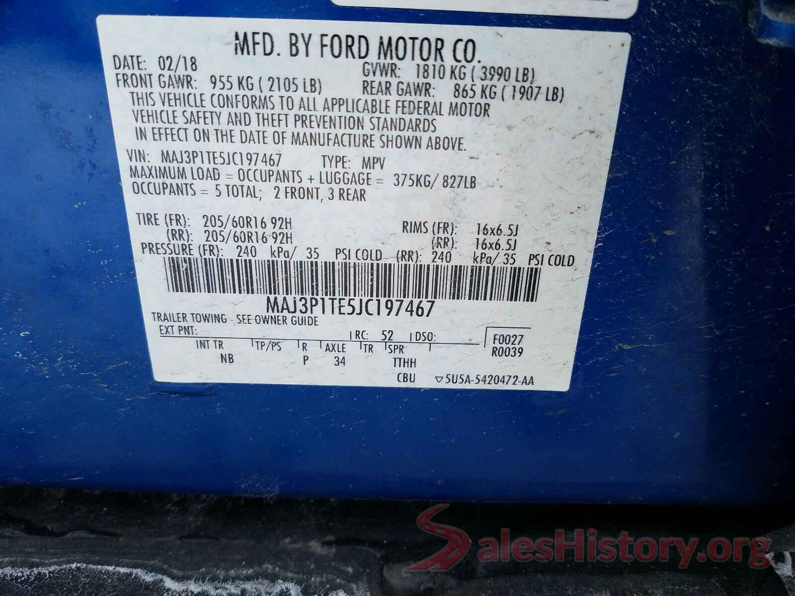 MAJ3P1TE5JC197467 2018 FORD ALL OTHER