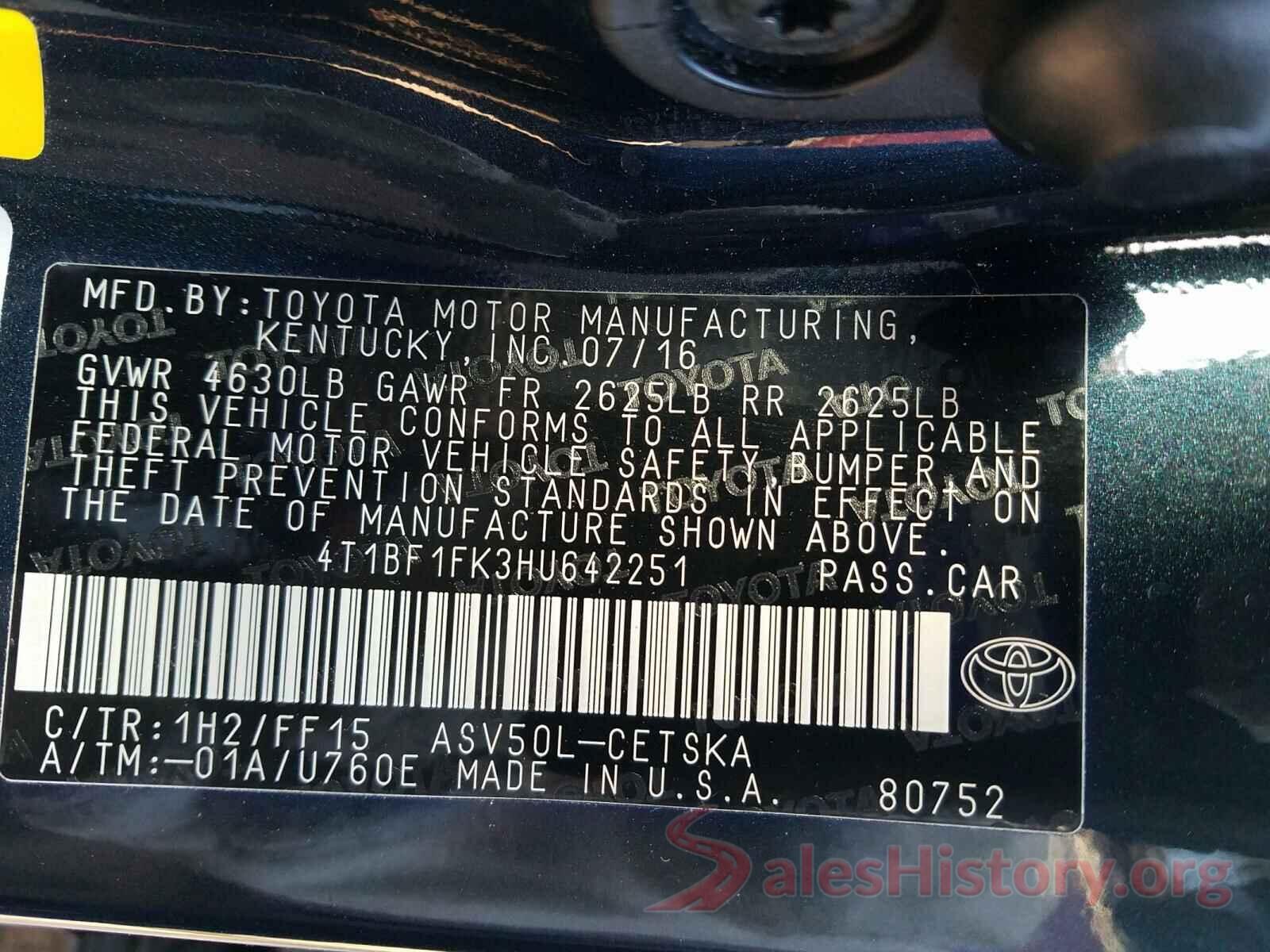 4T1BF1FK3HU642251 2017 TOYOTA CAMRY