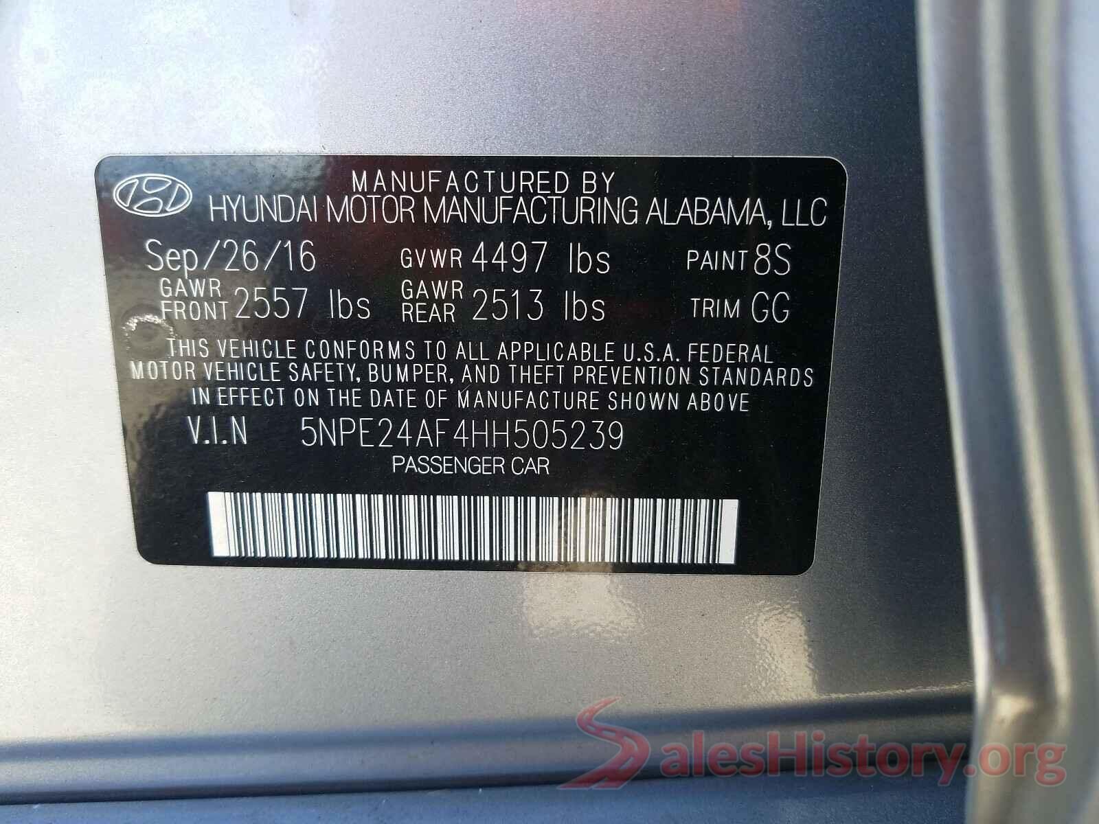 5NPE24AF4HH505239 2017 HYUNDAI SONATA